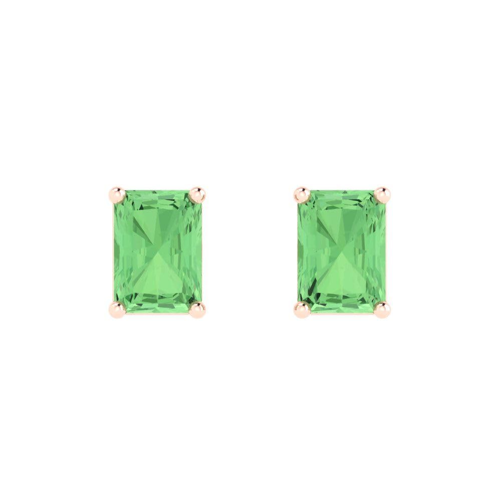 2.0 Carat Emerald Cut Solitaire Stud Earrings - Green Nano Simulated Diamond for Anniversary Gift - 14K Rose Gold Push Back - Perfect for Weddings, Parties & Special Occasions