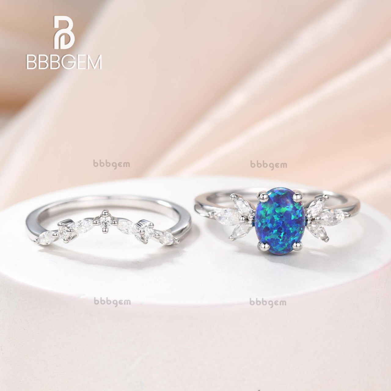 14K/18K Vintage Black Opal Diamond/Moissanite Engagement Ring Set - 2 Piece Wedding Band for Women - Perfect for Proposals, Anniversaries & Romantic Occasions