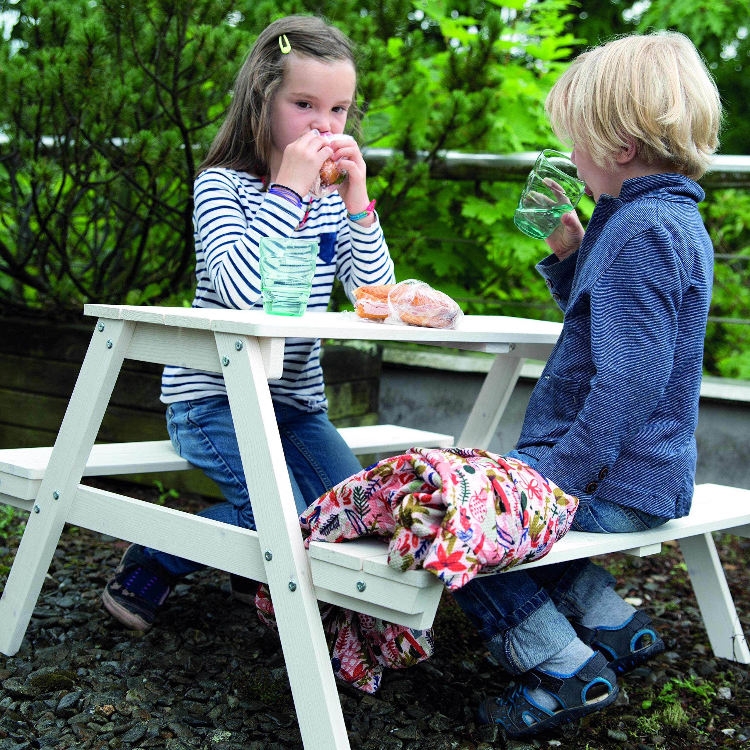 Wooden Kids Picnic Table Set for 4 - Outdoor Children's Play Table with 2 Benches - Weatherproof Grey Play Furniture for Backyard, Garden & Indoor Use - Perfect for Playdates, Snack Time & Outdoor Activities