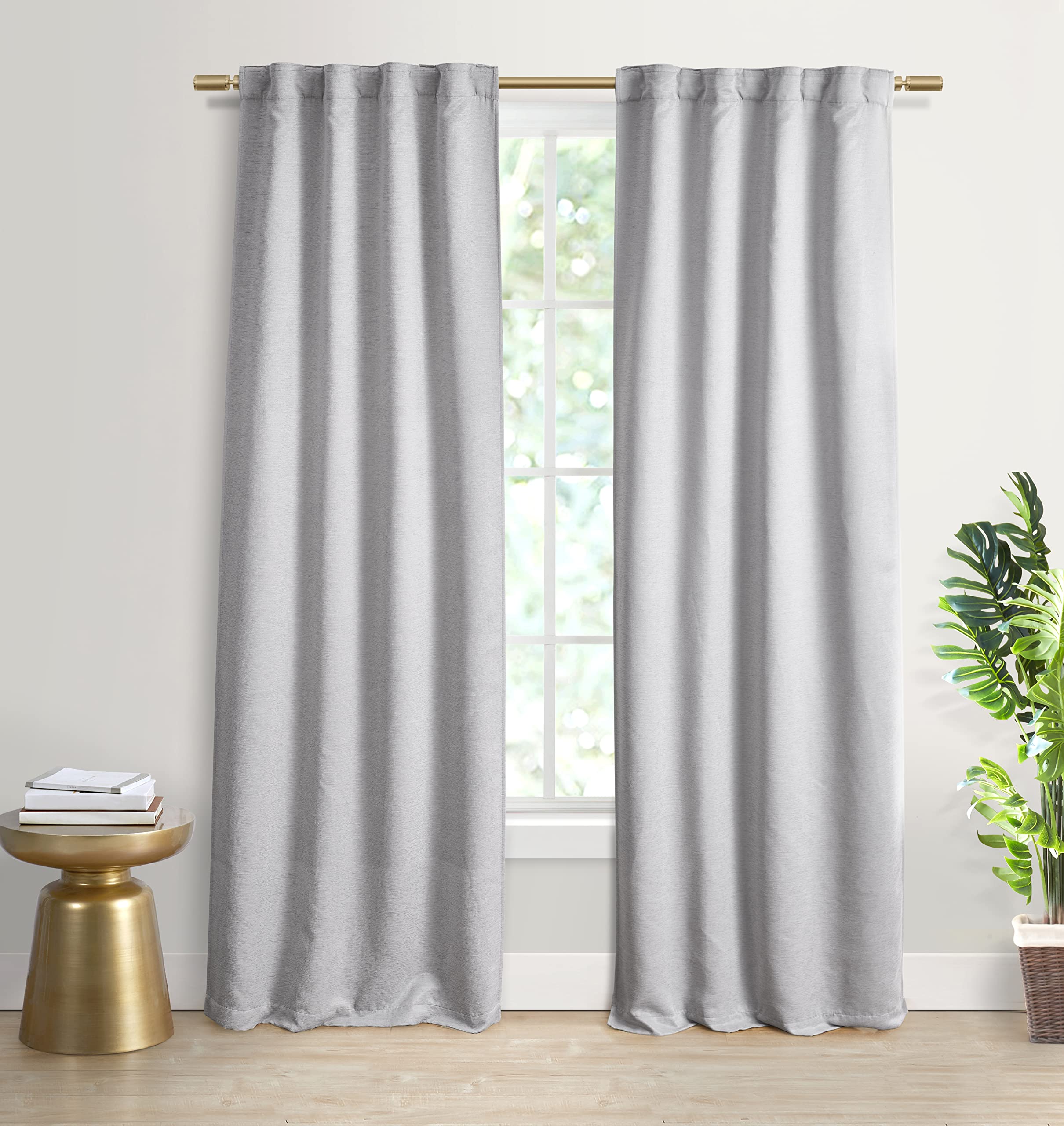 Perrin Collection Blackout Curtains - Solid Grey Back Tab Top Window Panels (37