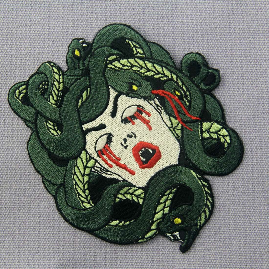 Bleeding Medusa Embroidered Iron On Patch - Gothic Sew On Badge for Jackets, Bags & DIY Crafts - Perfect for Punk Fashion & Costume Accessories
