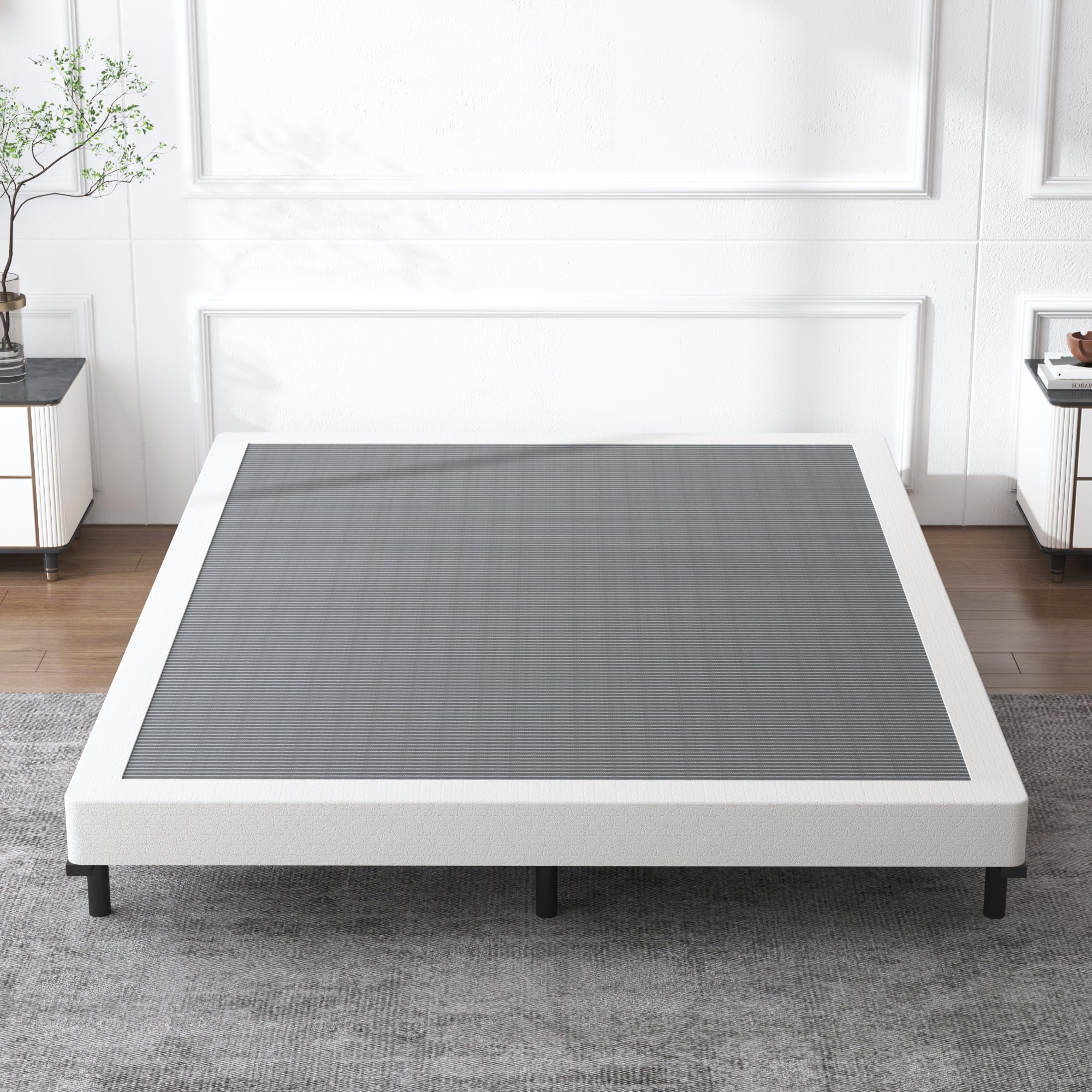 4 Inch King Size Box Spring - Heavy Duty Metal Frame, Sturdy & Noise Free, Easy Assembly (Black) - Perfect for Bedroom, Guest Room, or Dormitory