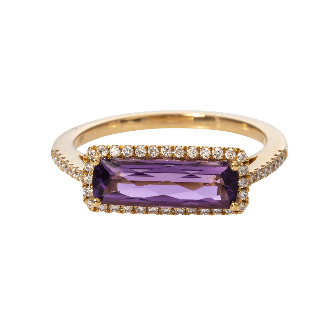 18K Yellow Gold Amethyst & Diamond East West Ring for Women | Elegant Jewelry Gift for Anniversary, Engagement & Special Occasions