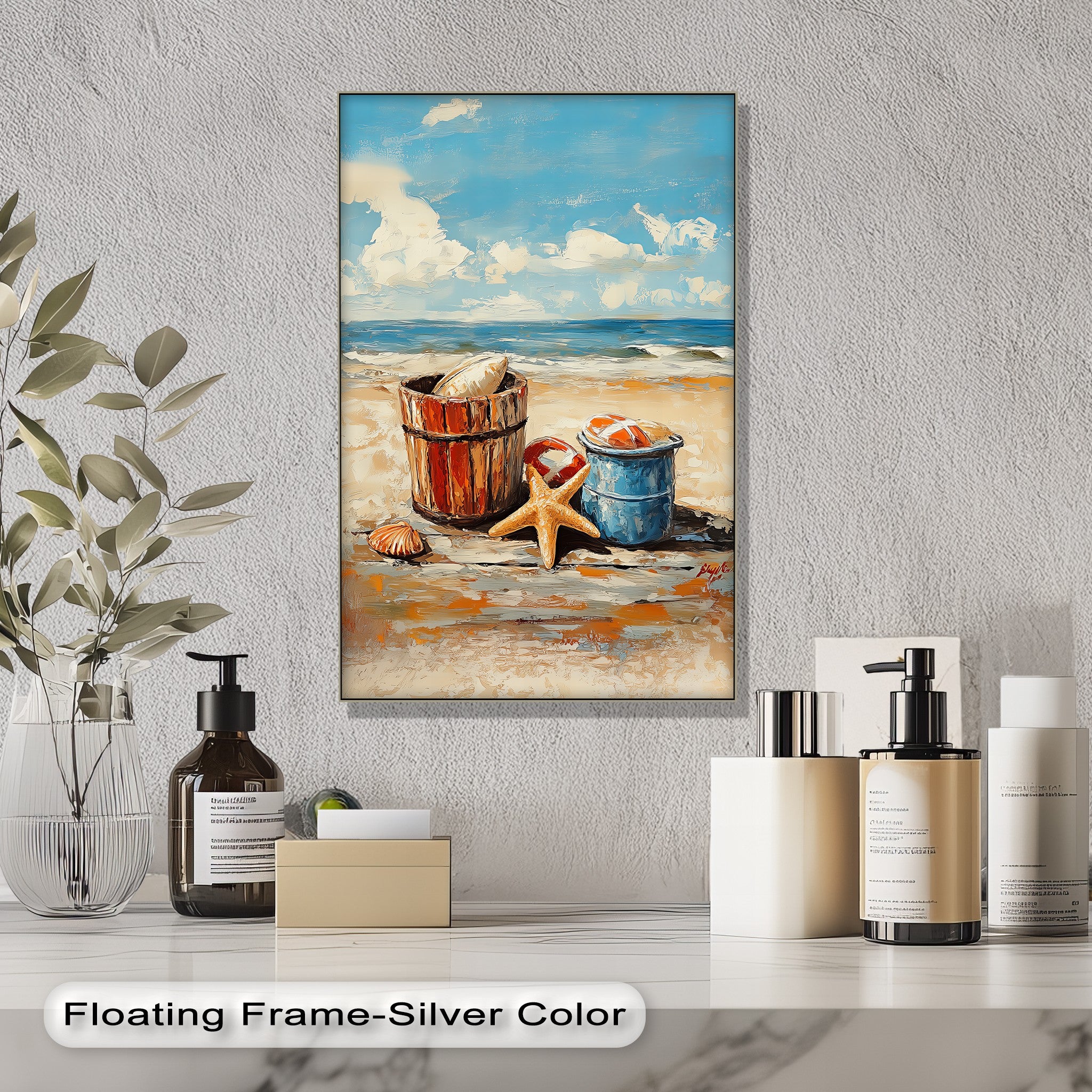Vibrant Coastal Bucket Scene Canvas Prints - Beach Wall Art Decor for Living Room, Bedroom & Office - Perfect for Coastal, Nautical & Beach House Themes