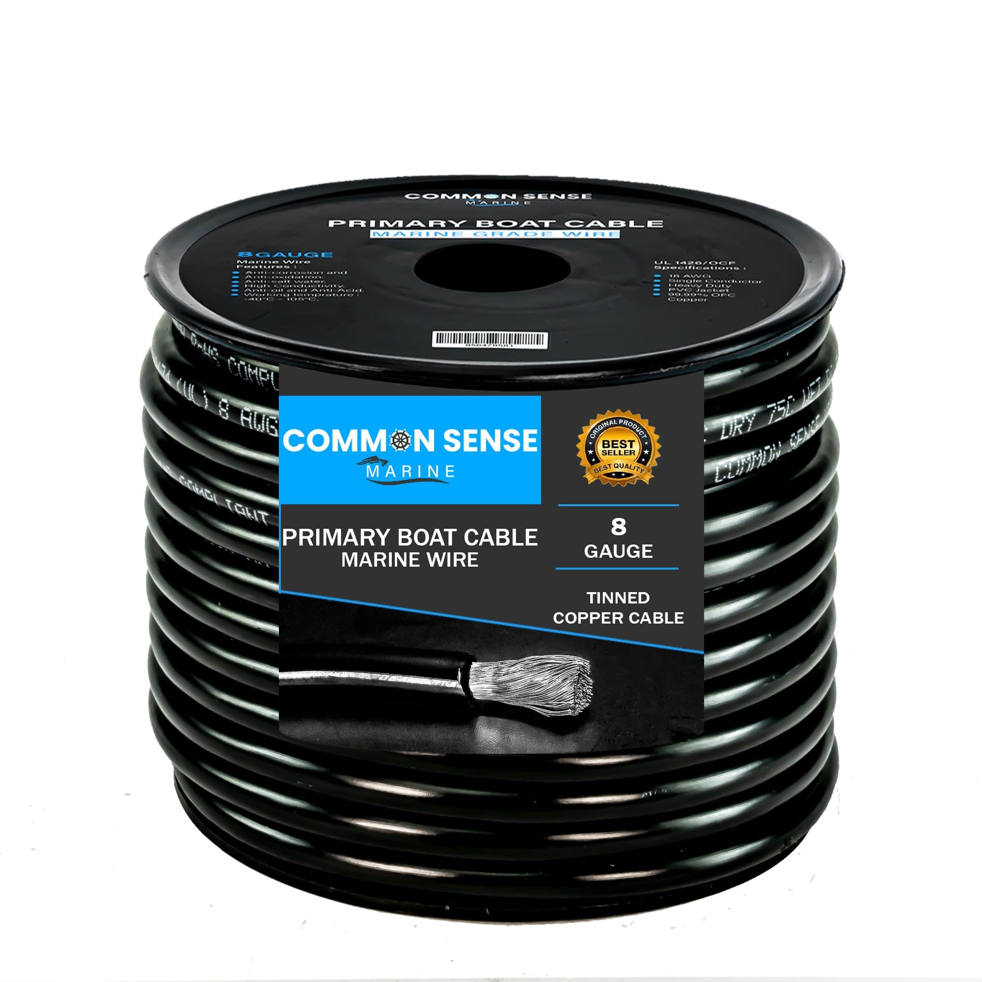8 Gauge Primary Boat Cable - 100 ft Marine Grade Tinned Oxygen-Free Copper Wire - 8 AWG UL 1426 Standard PVC Wire for Boats, Automotive, Speakers, Campers & Trailers - Perfect for Marine Electrical Systems, RV Wiring, and Audio Installations
