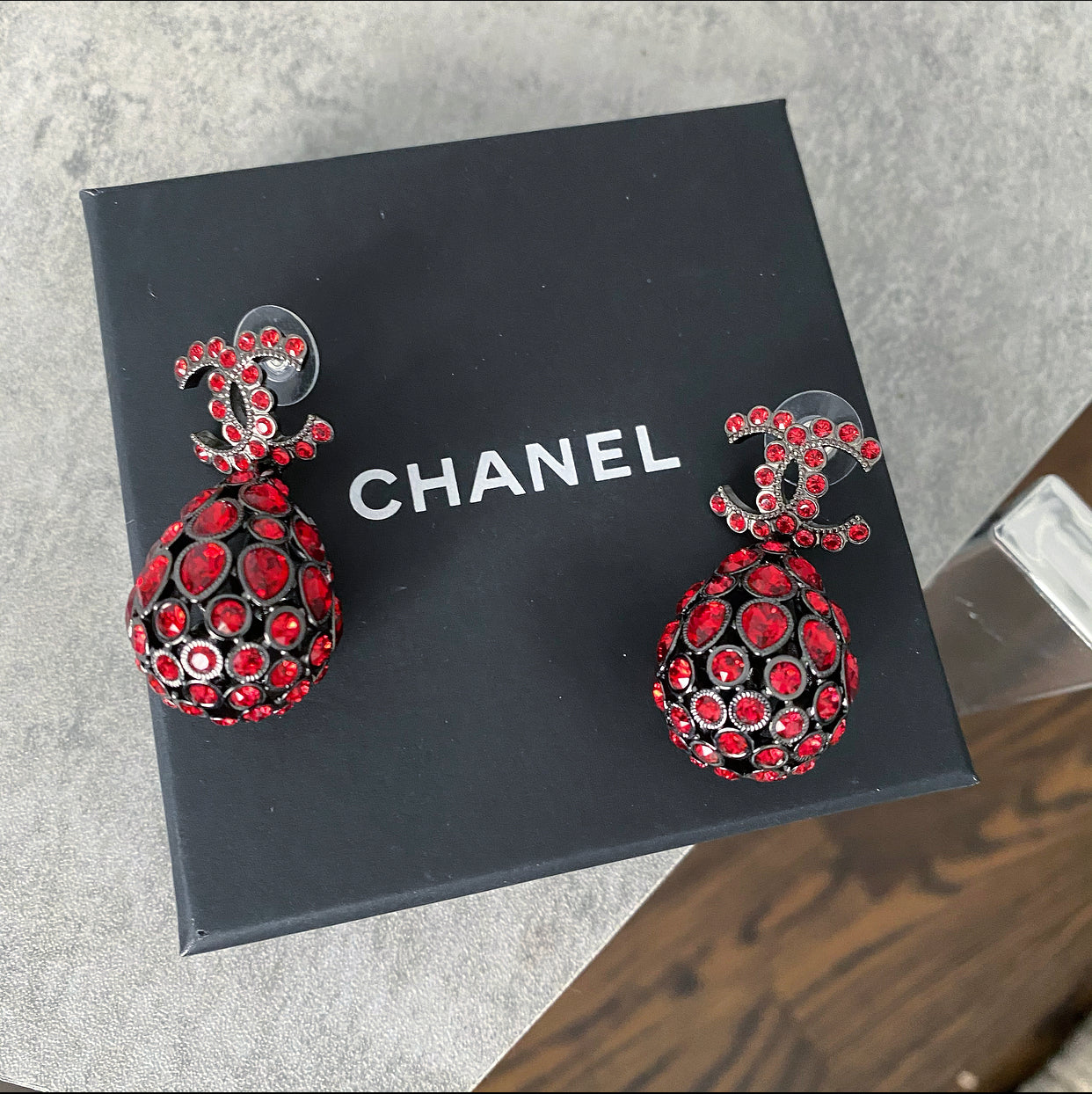 Chanel 20S Red Crystal Tear Drop CC Earrings - Luxury Fashion Jewelry for Women, Perfect for Parties, Weddings & Special Occasions