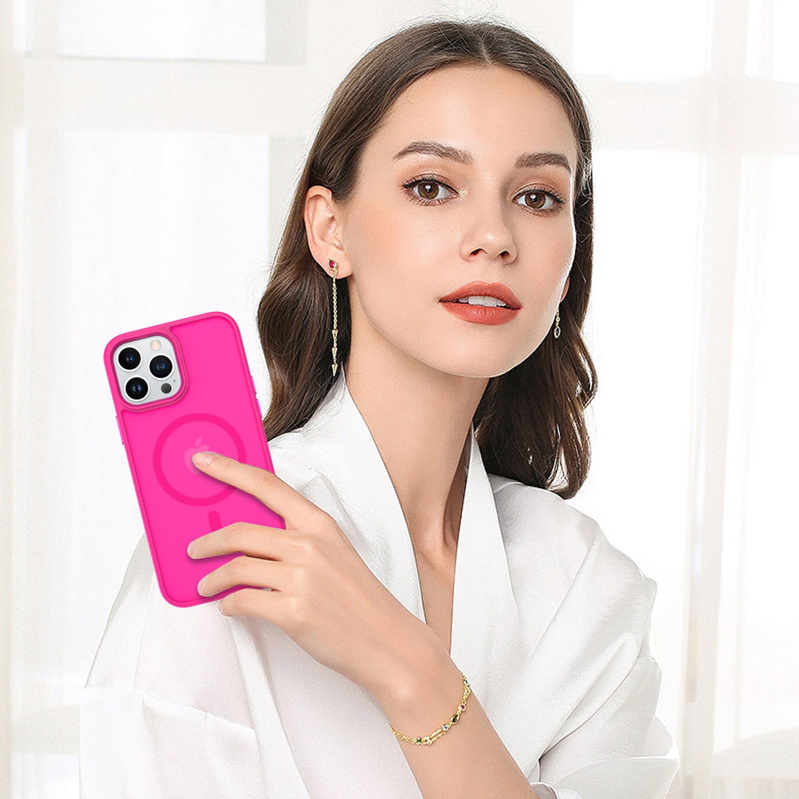 BENTOBEN iPhone 13 Pro Max Case (6.7 Inch) - Magnetic Slim Protective Cover Compatible with MagSafe | Shockproof Translucent Matte Finish | Hot Pink | Perfect for Work, Travel & Everyday Use