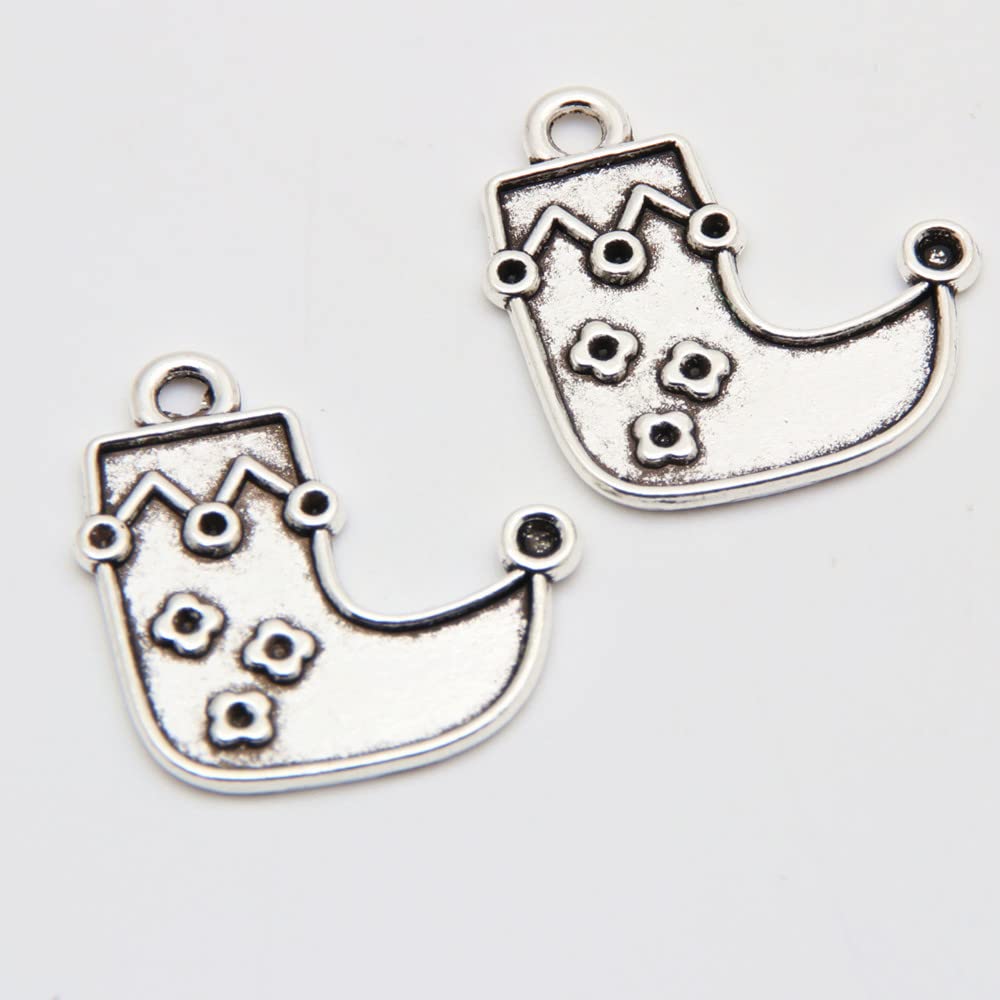 20pcs Silver Santa Claus Christmas Stocking Charms - Festive Pendant Keychain Bangle Jewelry Supplies (22x21mm, A3403 Metal) for DIY Crafts, Holiday Decorations & Gift Making