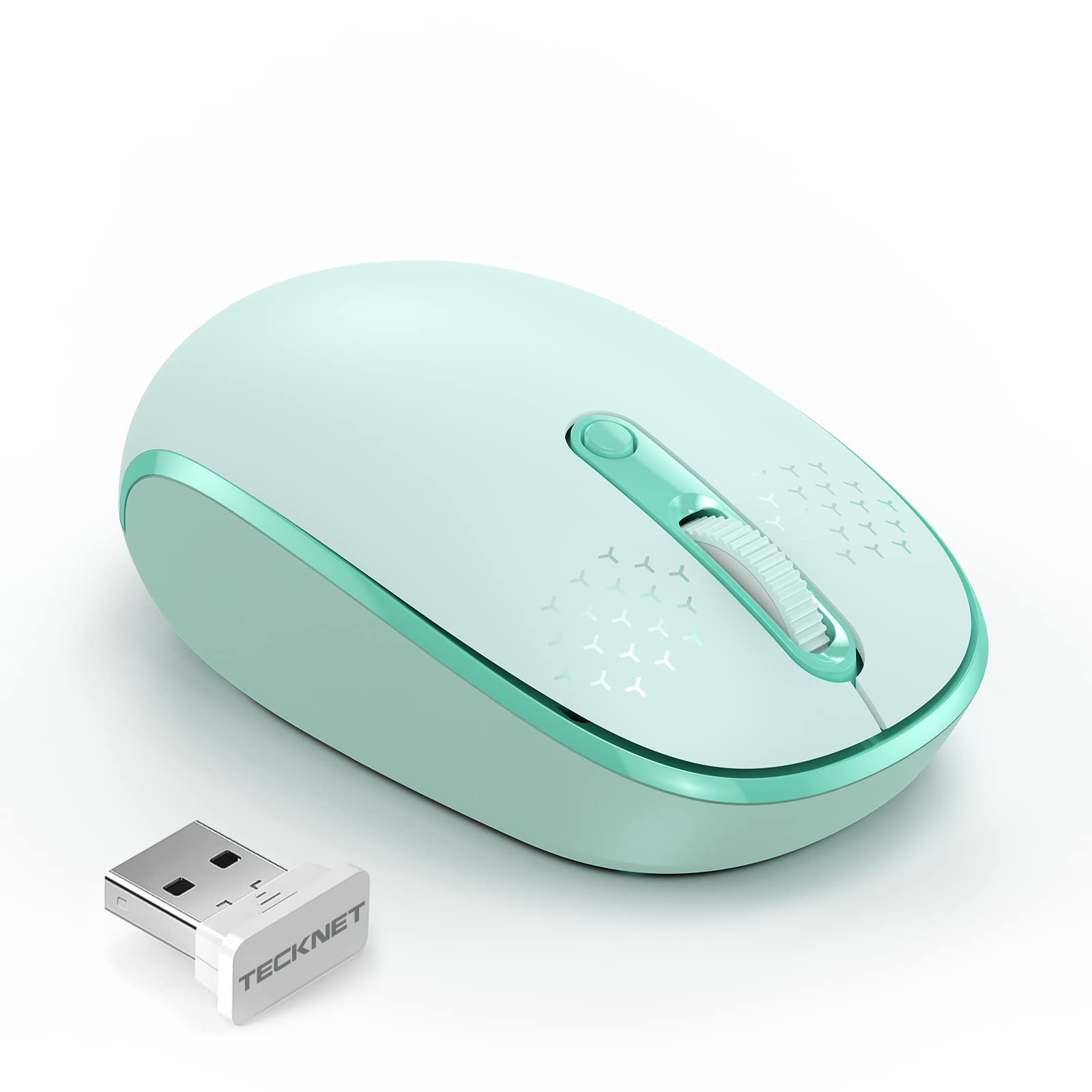 TECKNET 2.4G Wireless Quiet Mouse for Laptop, PC, Mac, Chromebook - 4 Buttons, 800/1200/1600 DPI, USB Receiver, Portable Cordless Design in Mint Green for Office, Home, and Travel Use