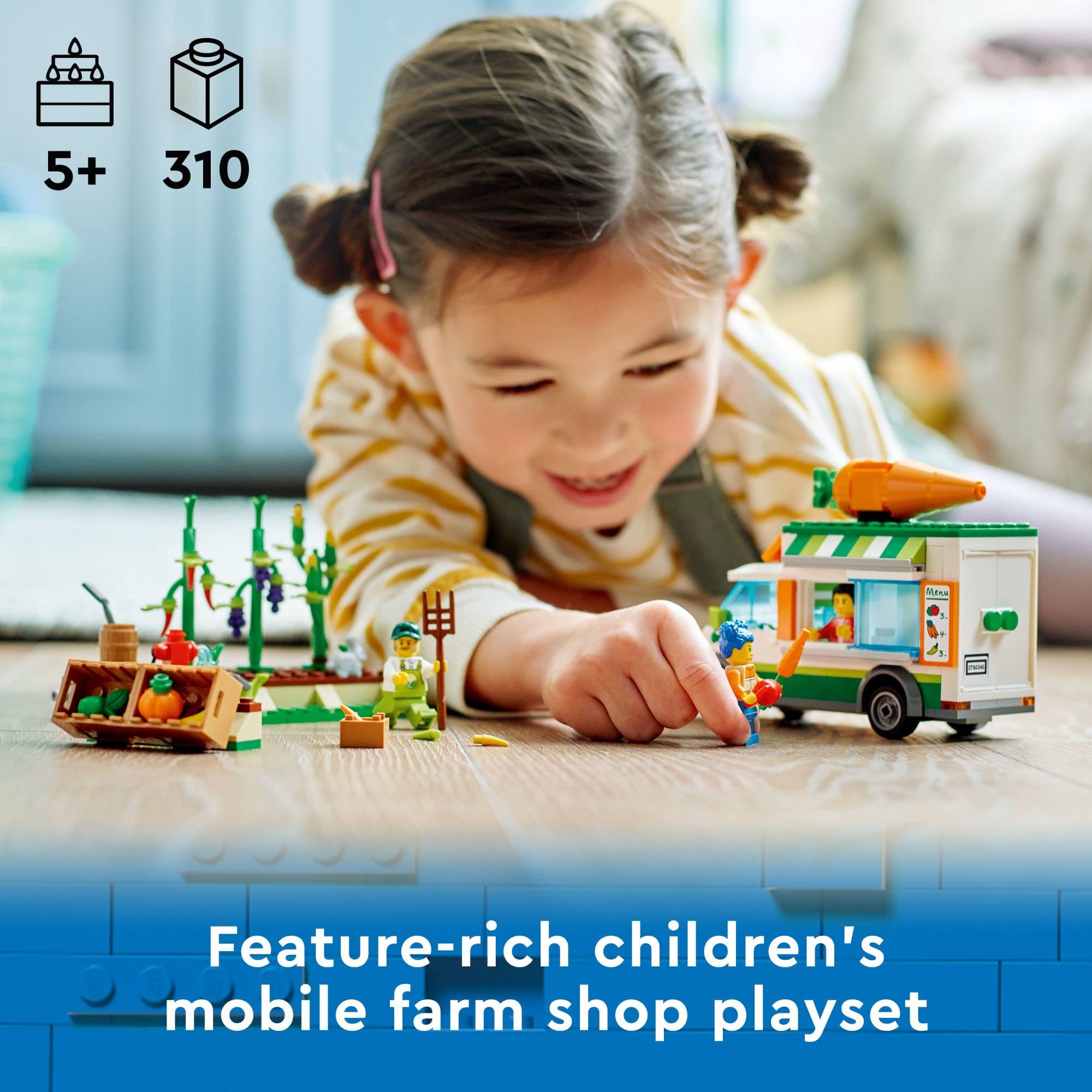 LEGO 60345 City Farmers Market Food Truck Toy Set with Van & Food Stand - Fun Farm-Themed Building Kit for Kids Ages 5+ | Pretend Play, Birthday Gift & STEM Learning Activity