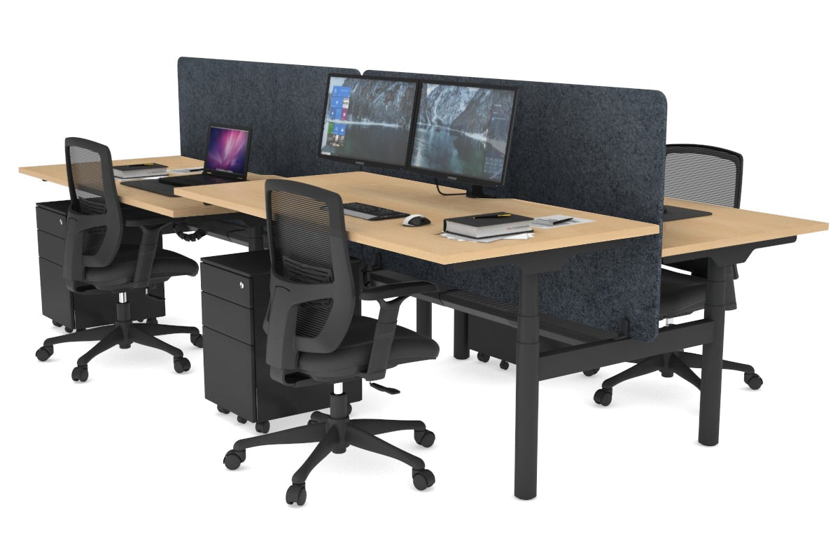 Flexi Premium 4-Person Height Adjustable H Bench Workstation - Black Frame (1600L x 800W) with Cable Management | Ideal for Office, Coworking Spaces & Home Workstations