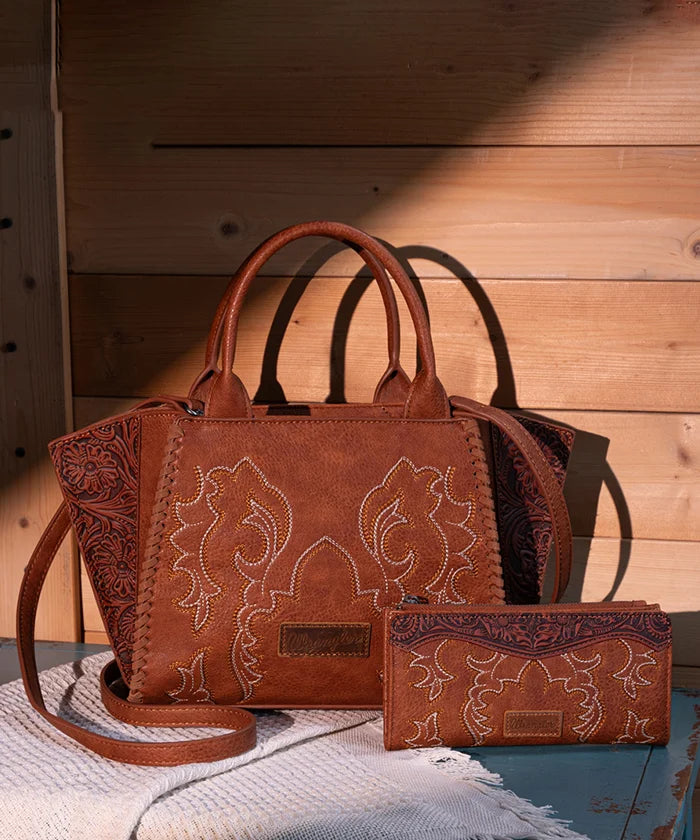 Wrangler Embroidered Western Boot Scroll Tote Bag Set - Perfect for Cowgirl Fashion, Rodeo Events & Country Outfits