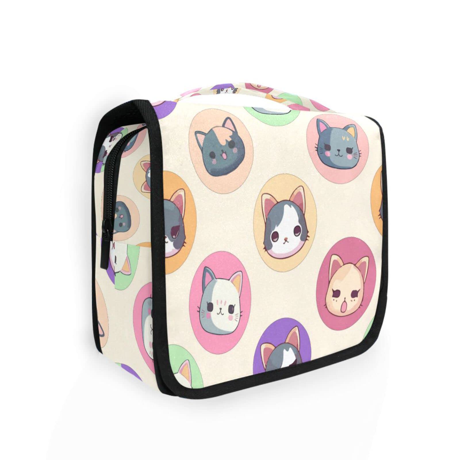 Moyyo Cute Cartoon Kittens Hanging Travel Toiletry Bag - Waterproof Cosmetic Makeup Organizer for Women & Men - Portable Wash Bag for Gym, Camping, Business Trips & Vacation Essentials