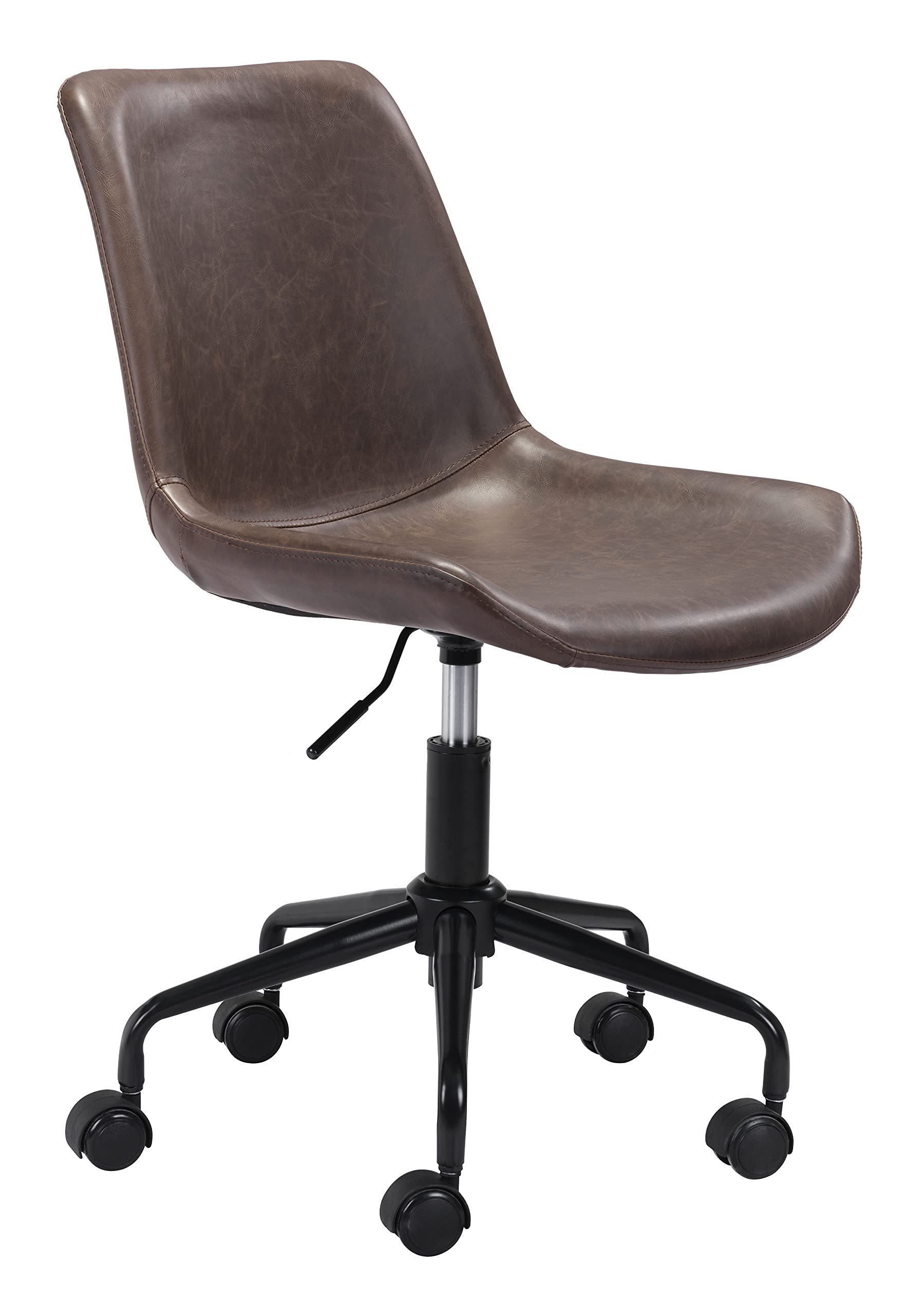 Zuo Byron Ergonomic Office Chair - Adjustable Height & Lumbar Support, Brown Leather Executive Chair for Home & Office Workspace, Comfortable Desk Chair for Long Hours Sitting
