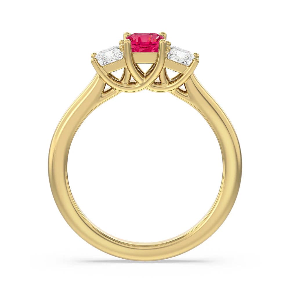 Exquisite Lab-Grown Ruby & Princess Cut Diamond Three-Stone Ring for Women | Elegant Engagement, Wedding, Anniversary Jewelry Gift