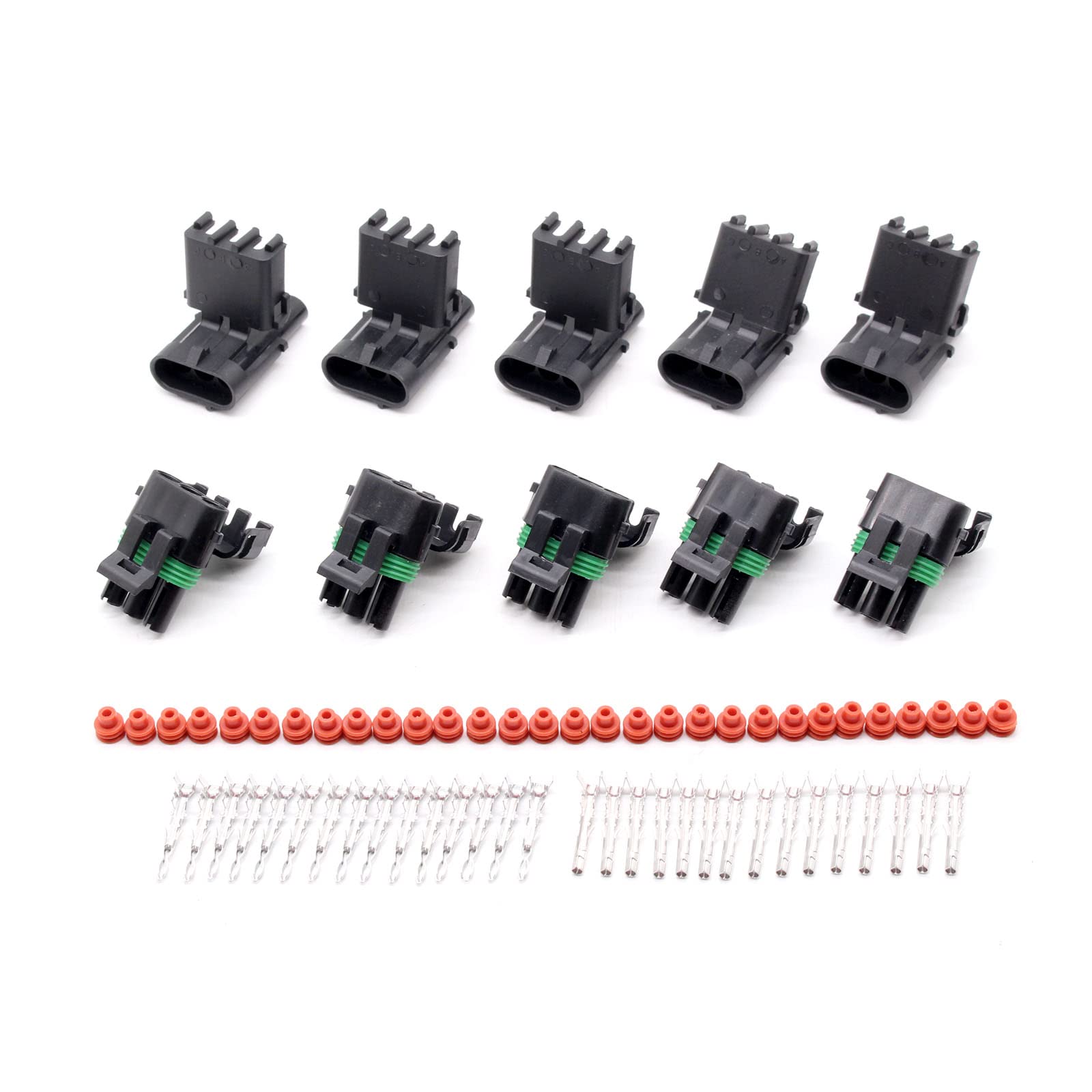 5 Sets 3 Pin Automotive Weatherproof Connectors - Sealed Wire-to-Wire Harness Kit for 20-14AWG with Male & Female Terminals - Perfect for Off-Road Vehicles, Marine & Outdoor Electrical Wiring