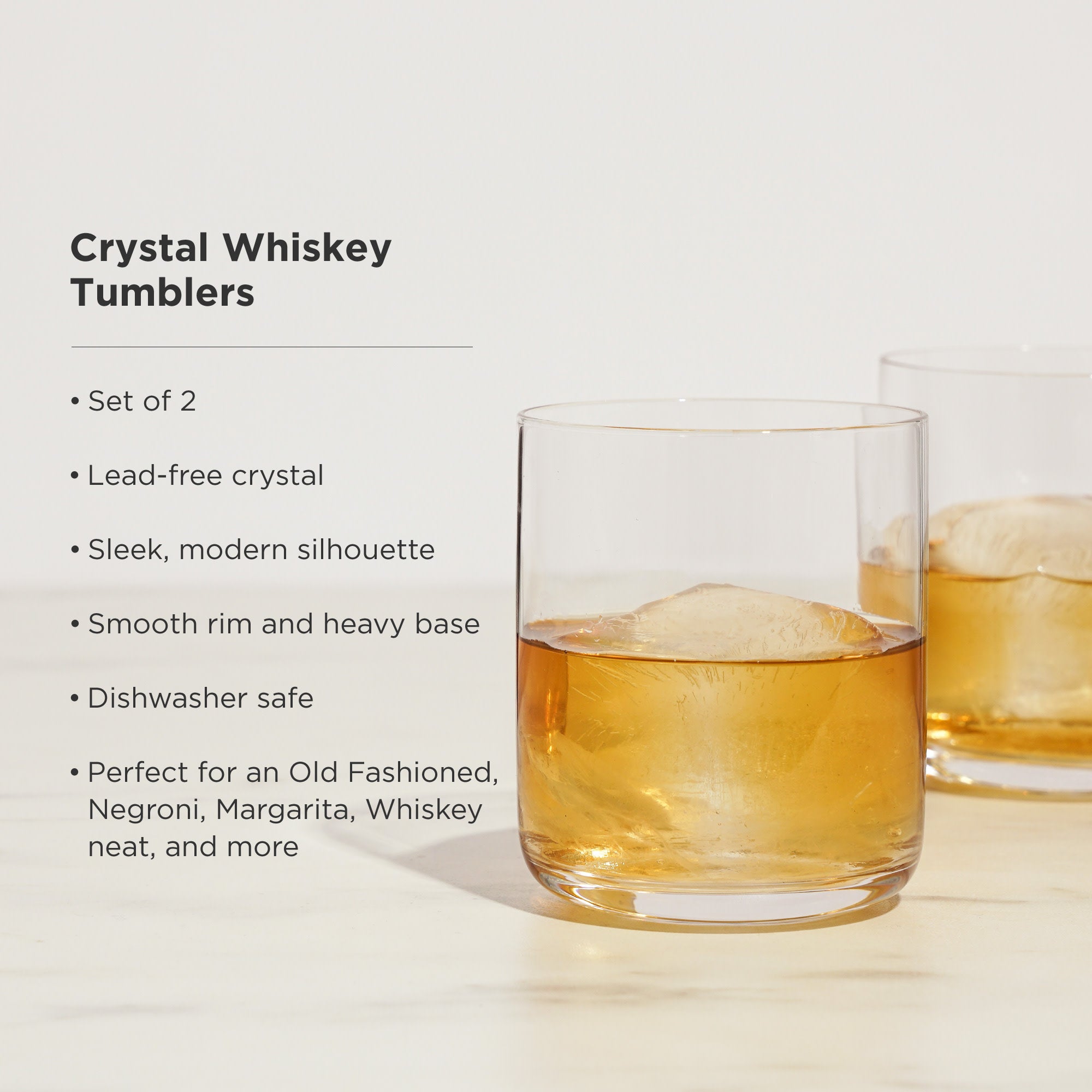 Premium Raye Crystal Tumblers Set of 2 - Elegant 16oz Glass Cups for Wine, Cocktails & Iced Coffee - Perfect for Home Bar, Dinner Parties & Gift Giving