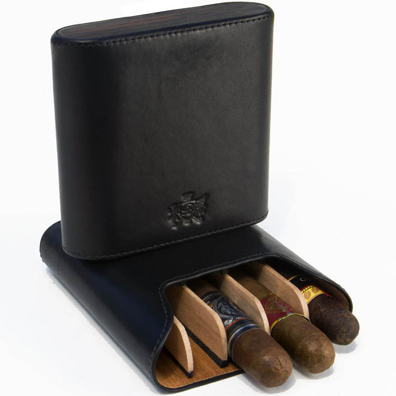 Premium 5-Cigar Showband Sunrise Black & Ebony Wood Case - Perfect for Travel, Gifts & Cigar Aficionados