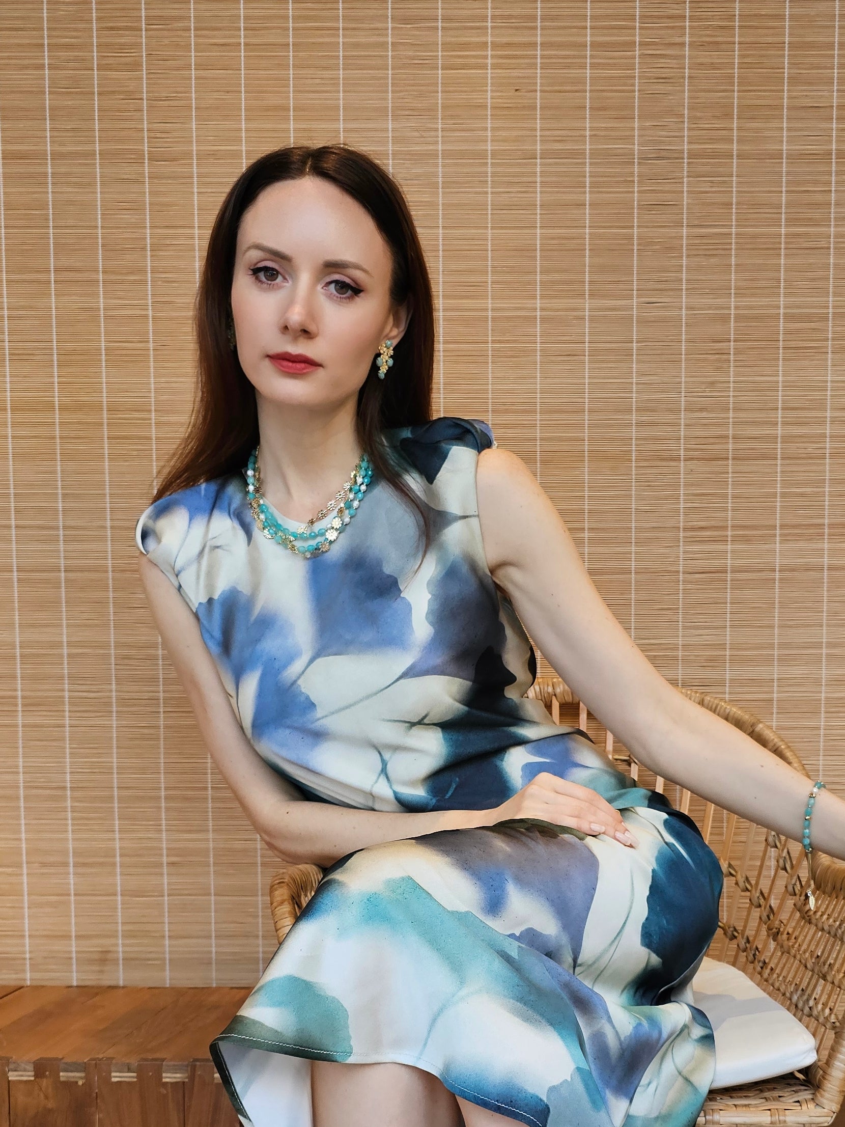 Amazonite Flower Chain Double Layer Necklace for Women - Elegant Bohemian Jewelry for Parties, Weddings & Everyday Wear PN016