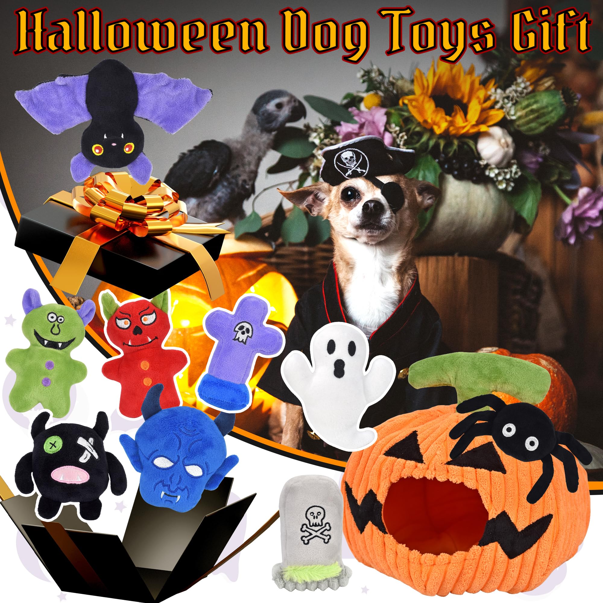**Halloween Dog Toys Set - 11 Pack Durable Squeaky Dog Toys for Aggressive Chewers, Pumpkin & Assorted Chew Toys for Large, Medium & Small Dogs - Perfect for Playtime, Training & Holiday Gifts**