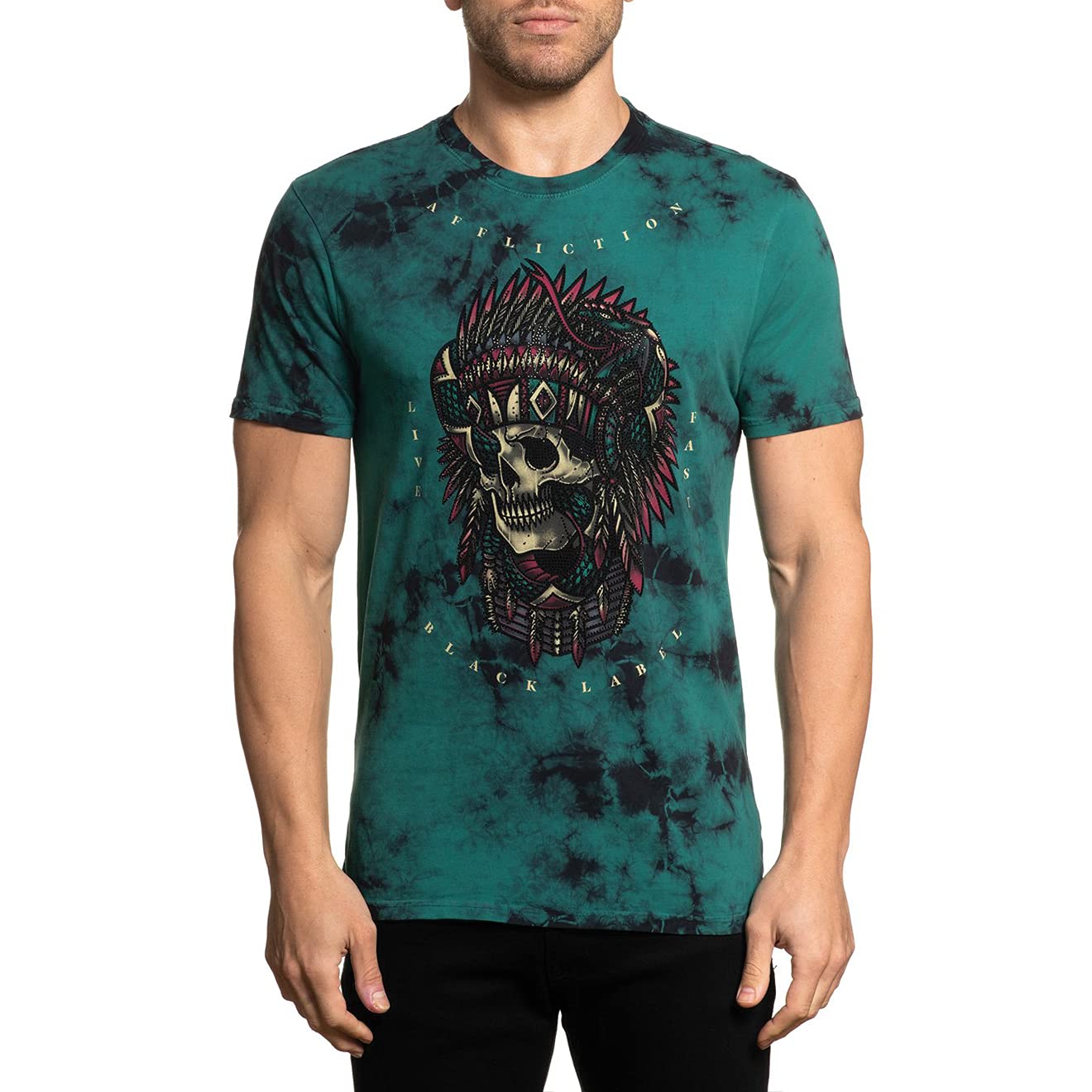 Affliction Black Label Men's Graphic T-Shirt with Skulls, Heart & Tiger Design - Stylish Streetwear for Casual Outfits & Rock Concerts