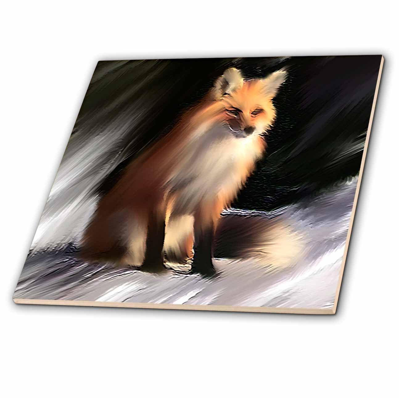 3D Rose Fox Ceramic Tile - 4 Inch Square Decorative Wall Art for Kitchen, Bathroom & Home Decor - Perfect for DIY Projects & Gifts
