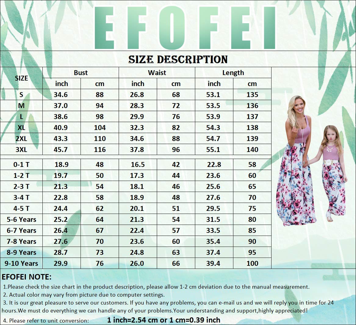 EFOFEI Matching Mom and Daughter Dresses - Floral Summer Sleeveless Round Neck Family Outfits for Beach, Vacation & Photo Shoots