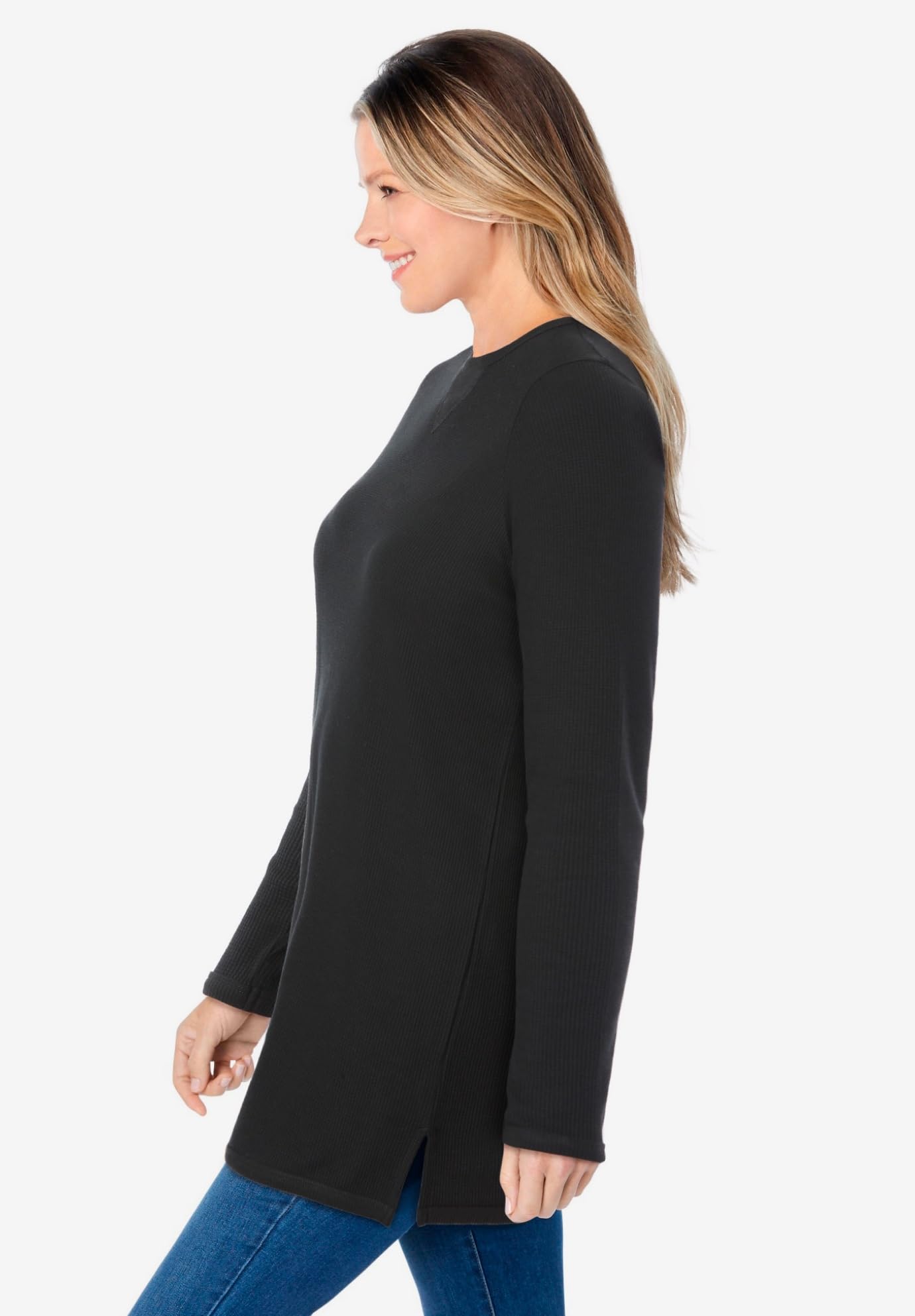 Woman Within Women's Plus Size Waffle Thermal Sweatshirt - Cozy Fleece-Lined Pullover for Cold Weather, Lounge & Outdoor Activities
