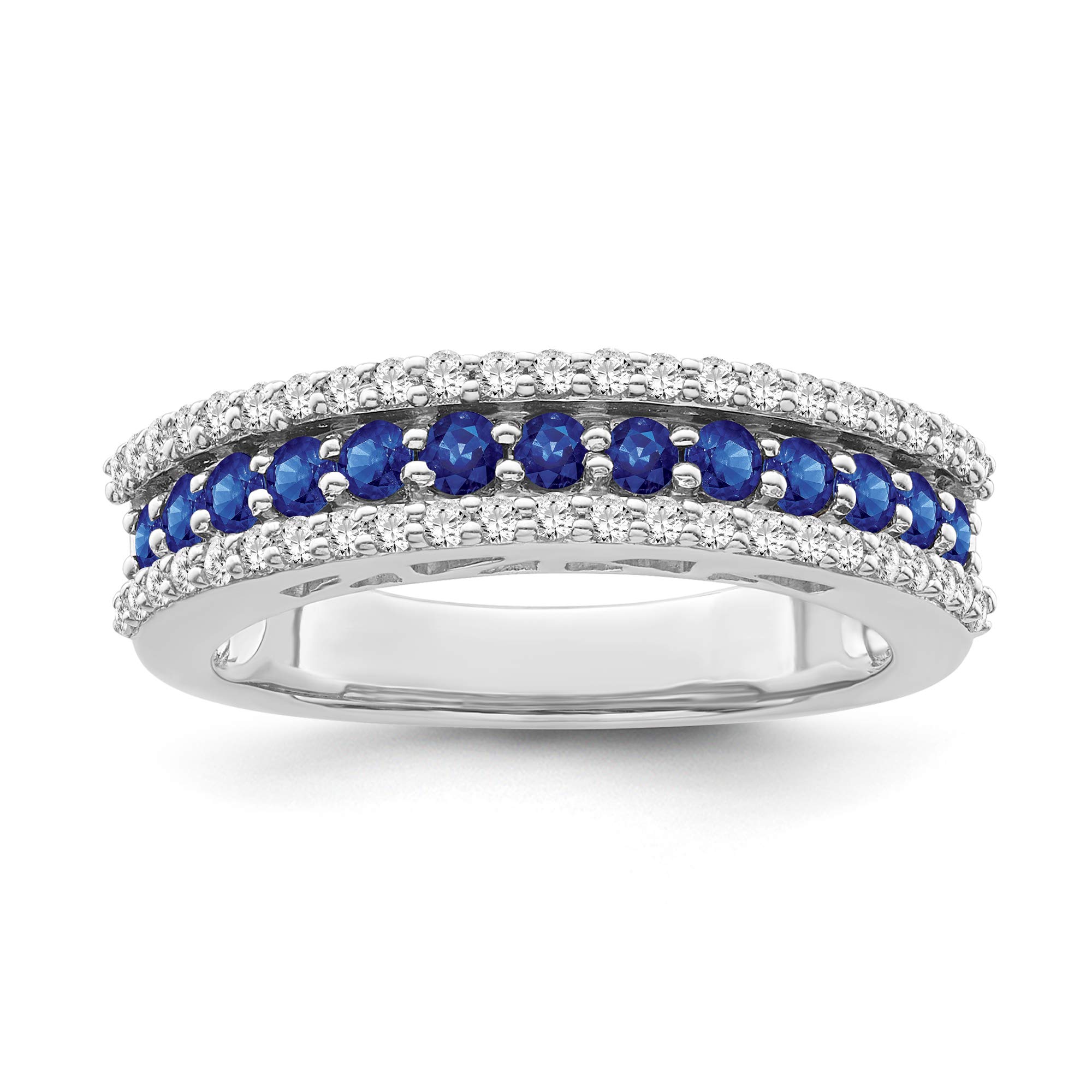 Sterling Silver Diamond & Blue Sapphire 3 Row Ring (1/3 cttw, I-J Color, I2-I3 Clarity) - Elegant Jewelry for Women, Perfect for Weddings, Anniversaries & Special Occasions