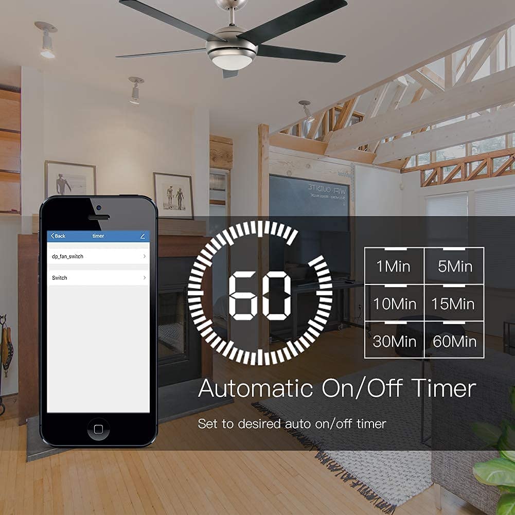 MOES WiFi Smart Ceiling Fan Light Wall Switch - Tuya/Smart Life App Control, Works with Alexa & Google Home, No Hub Needed (Neutral Wire Required, White) | Perfect for Bedroom, Living Room & Smart Home Automation