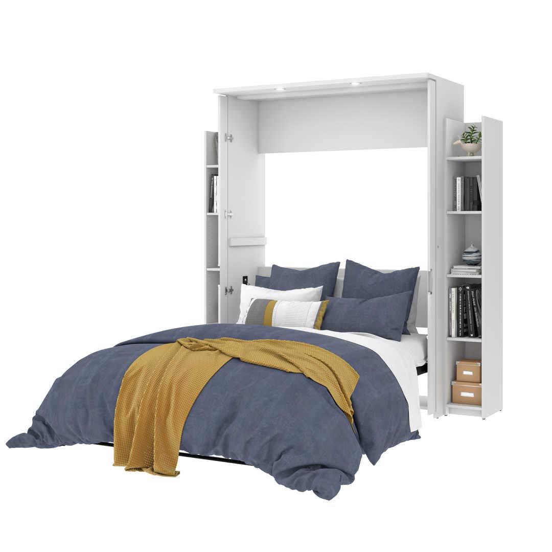 Bestar Lumina Full Murphy Bed with Built-in Shelves & Storage - Space-Saving Wall Bed for Small Apartments, Guest Rooms & Home Offices - White