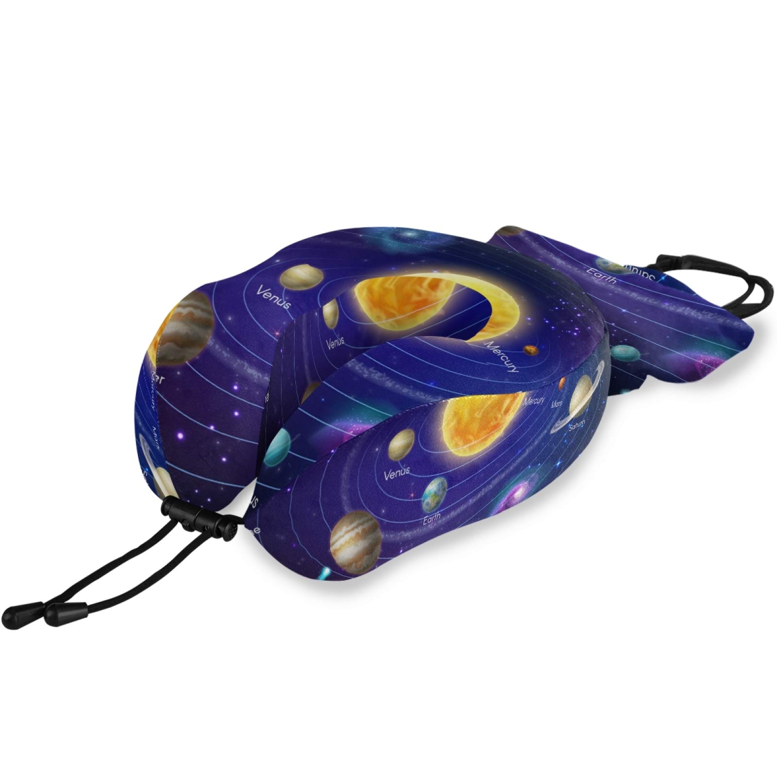 Universe Solar System Planets Travel Pillow - Soft Velvet Inflatable Neck Support with Memory Foam for Airplane, Car & Office Comfort