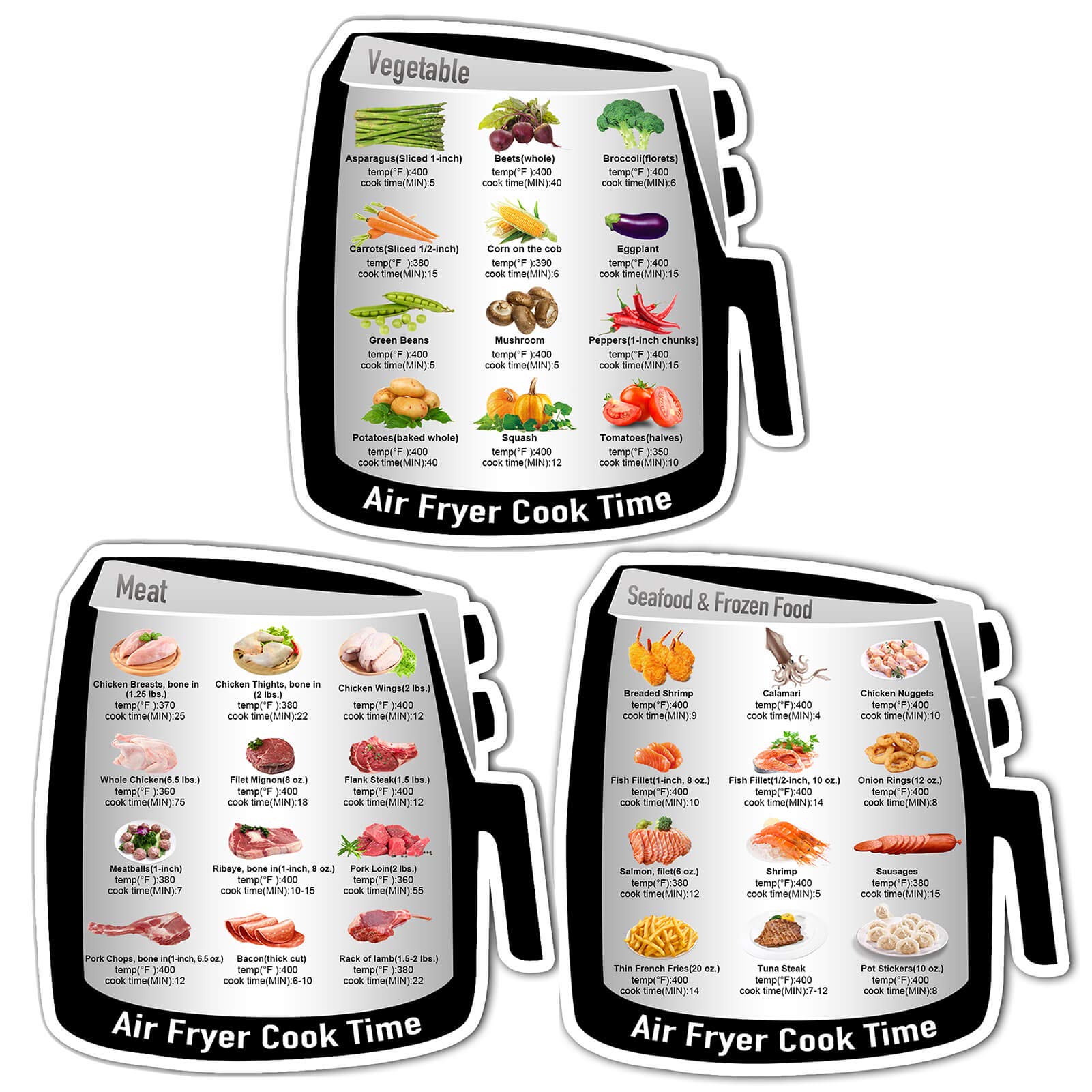 Air Fryer Magnetic Cheat Sheet - Cooking Conversion Chart & Quick Reference Guide for Refrigerator - Perfect for Kitchen, Meal Prep & Air Fryer Cooking