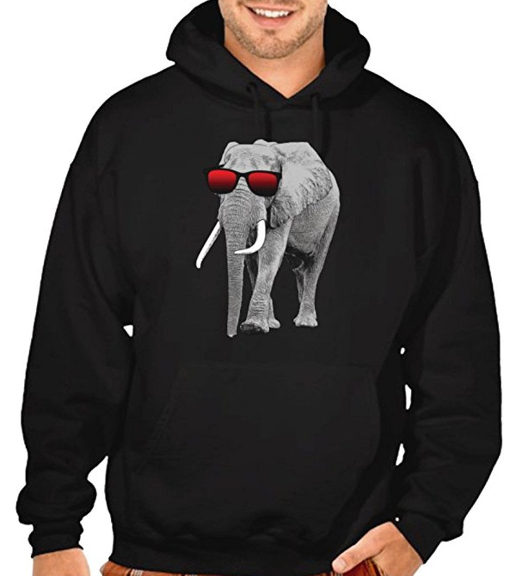 Funny Elephant Glasses Nerd Men's Hoodie - Black Cotton Pullover Sweatshirt for Casual Wear, Cosplay & Gifts