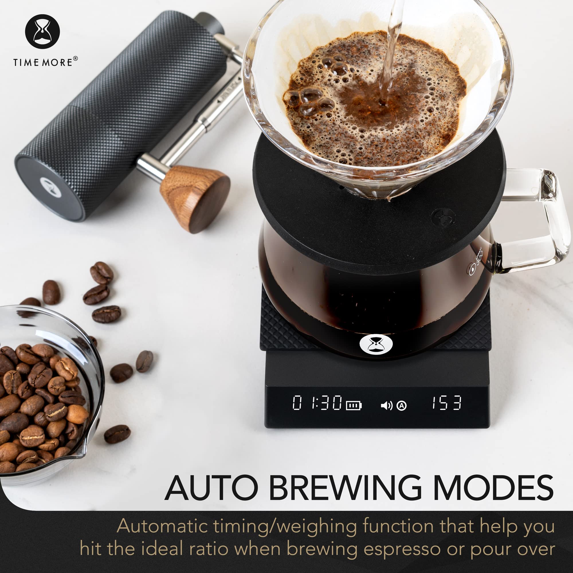 TIMEMORE Black Mirror Nano Digital Coffee Scale with Timer - 2000g/0.1g Precision Espresso Scale with Auto Timing & Flow Rate Measurement for Pour Over, Drip Coffee, French Press & Cold Brew - Perfect for Home Baristas & Coffee Shops