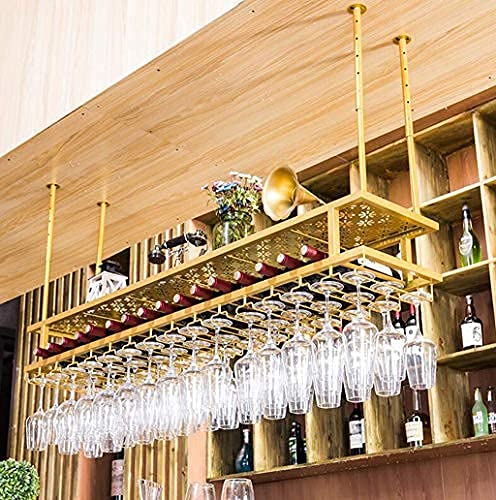 Premium Metal Iron Ceiling Wine Rack - Golden Hanging Stemware Storage Shelf for Wine Bottles & Goblets (60x30cm) - Perfect for Bars, Restaurants & Home Wine Cellars