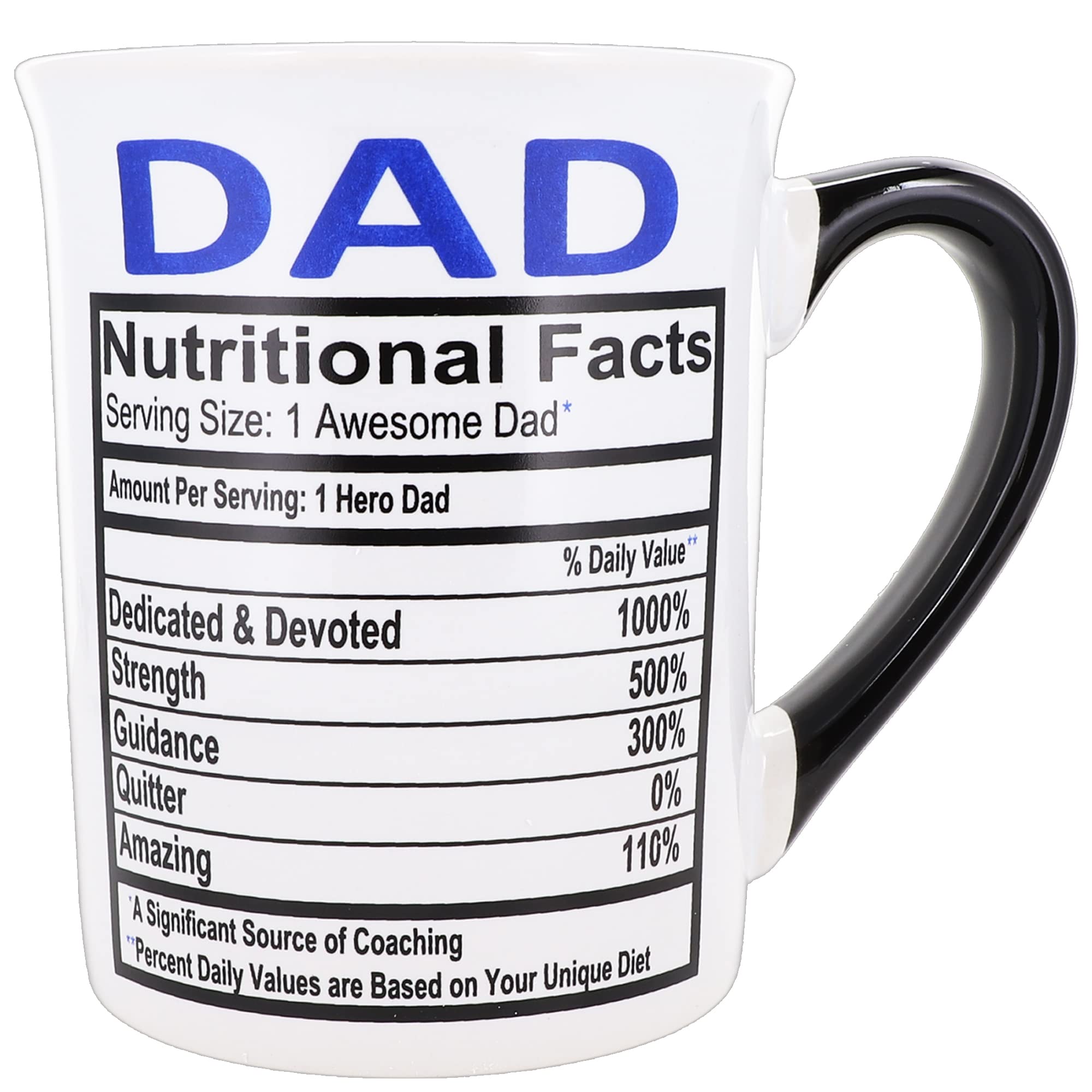 16 oz Cottage Creek Dad Coffee Mug - Black & White Ceramic Cup with Nutritional Facts - Gift Boxed for Father's Day - Perfect for Dad from Daughter, Son or Kids - Great for Home, Office & Coffee Lovers