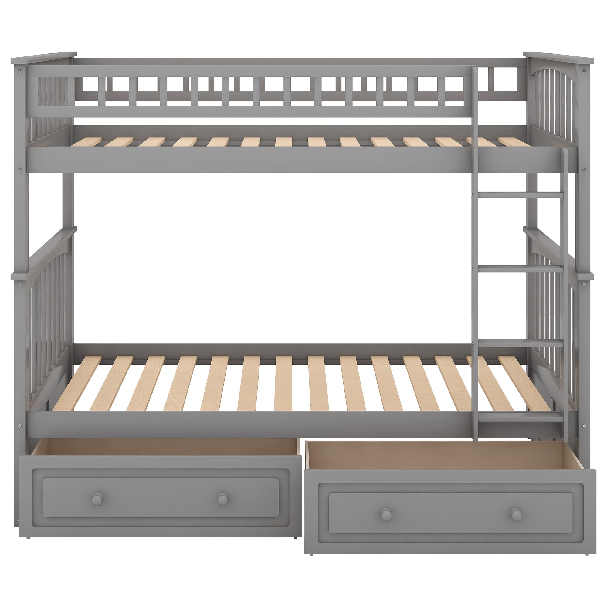 Harper & Bright Designs Twin Over Twin Bunk Bed with Storage Drawers, Solid Wood Bunk Bed Frame in Gray - Perfect for Kids' Bedroom, Guest Room & Space-Saving Solutions