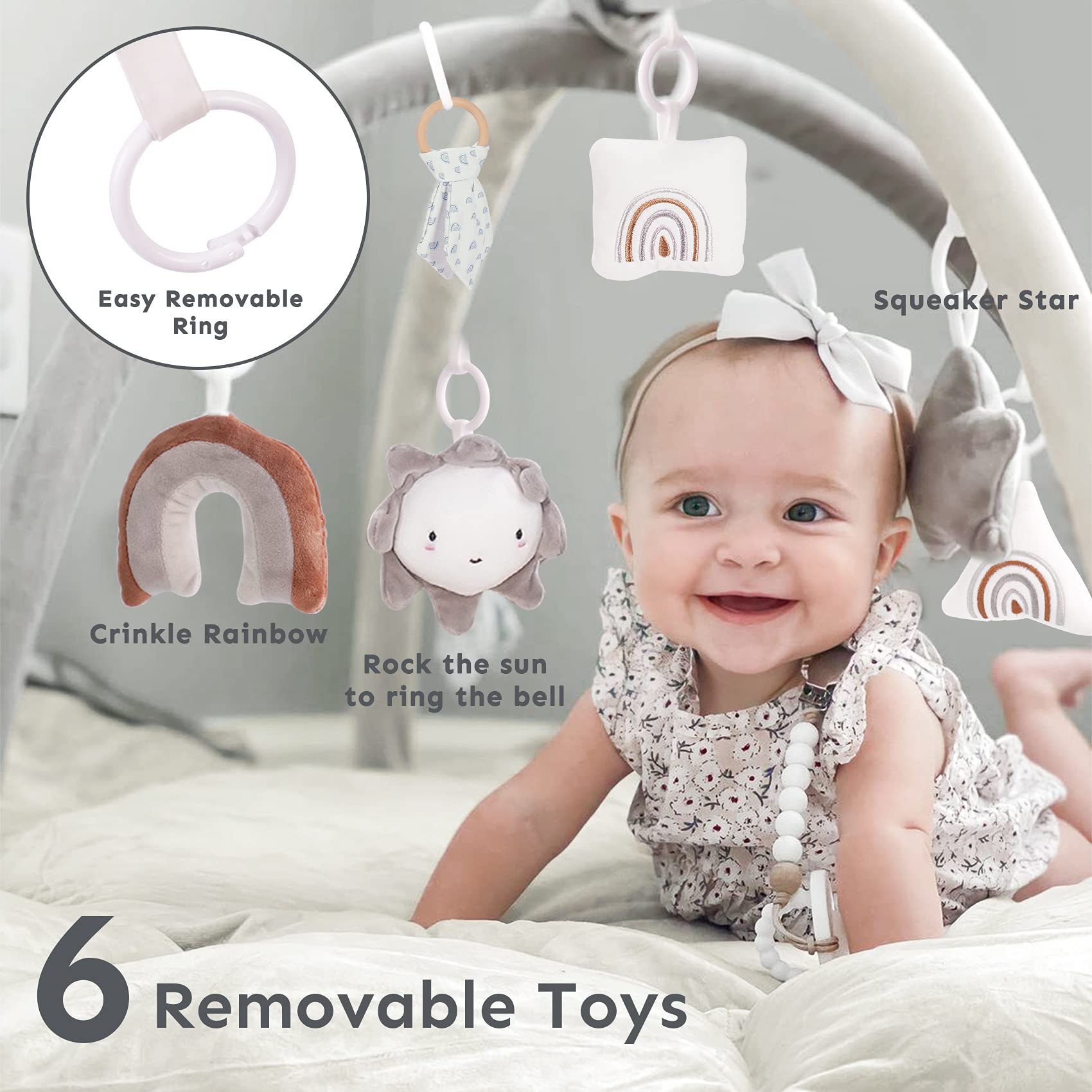 5-in-1 Baby Play Gym & Mat with 6 Toys - for Tummy Time, Ball Pit & Pet Bed