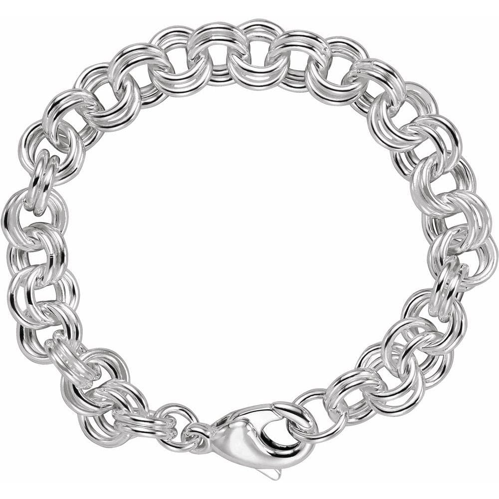 9mm Sterling Silver Double Cable Chain Charm Bracelet - Black Bow Pendant, 7.5 Inch Adjustable, Dainty Jewelry for Women, Perfect Gift for Birthday, Anniversary & Everyday Wear