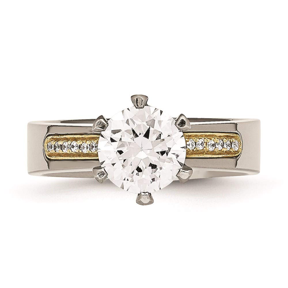 Elegant Titanium & 14k Gold Inlay Accent Ring with Cubic Zirconia CZs - Perfect for Weddings, Anniversaries & Special Occasions