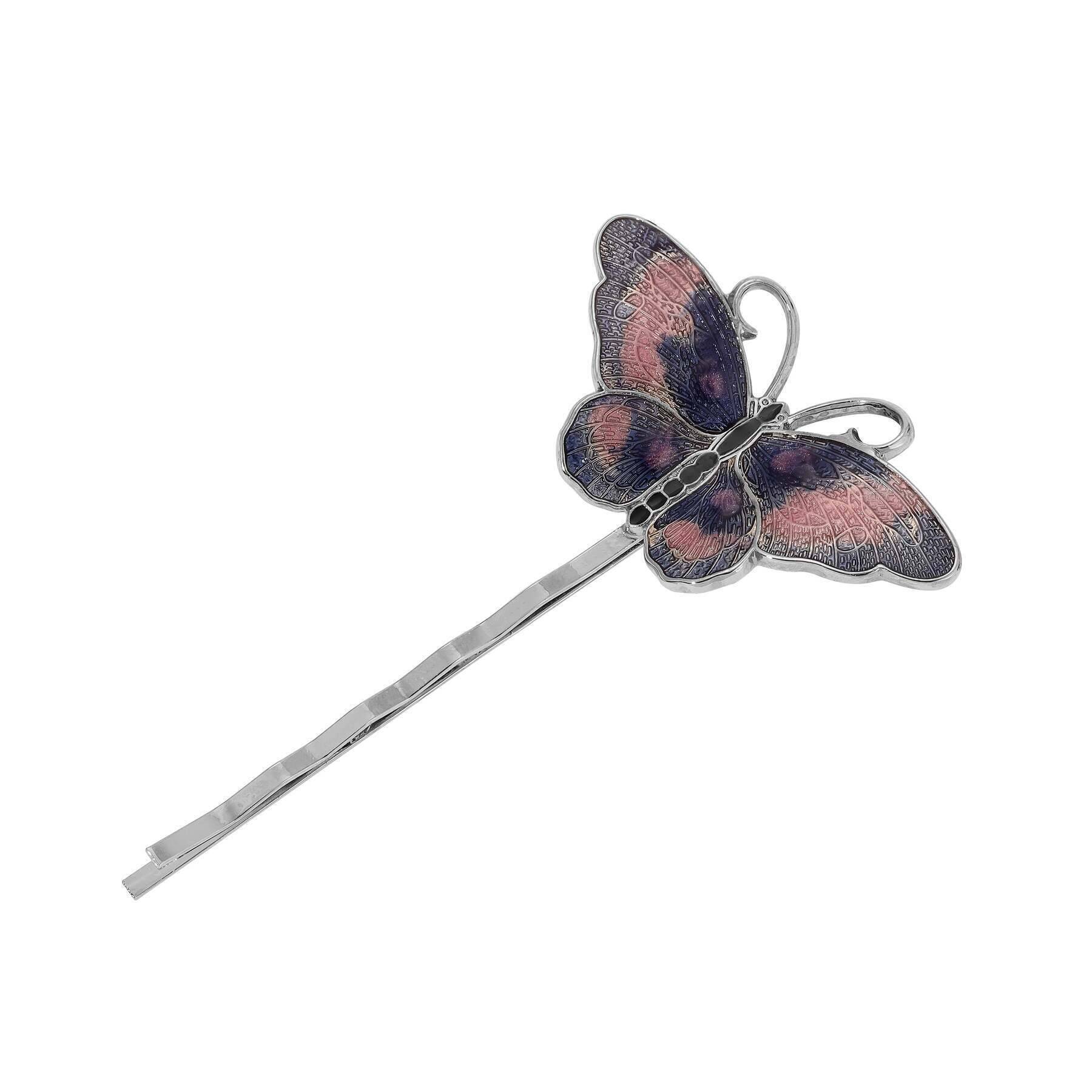 1928 Jewelry Dark Navy Blue & Pink Butterfly Bobby Pin Hair Clip - Vintage Style Hair Accessories for Women, Bridal, Prom, Party & Everyday Wear