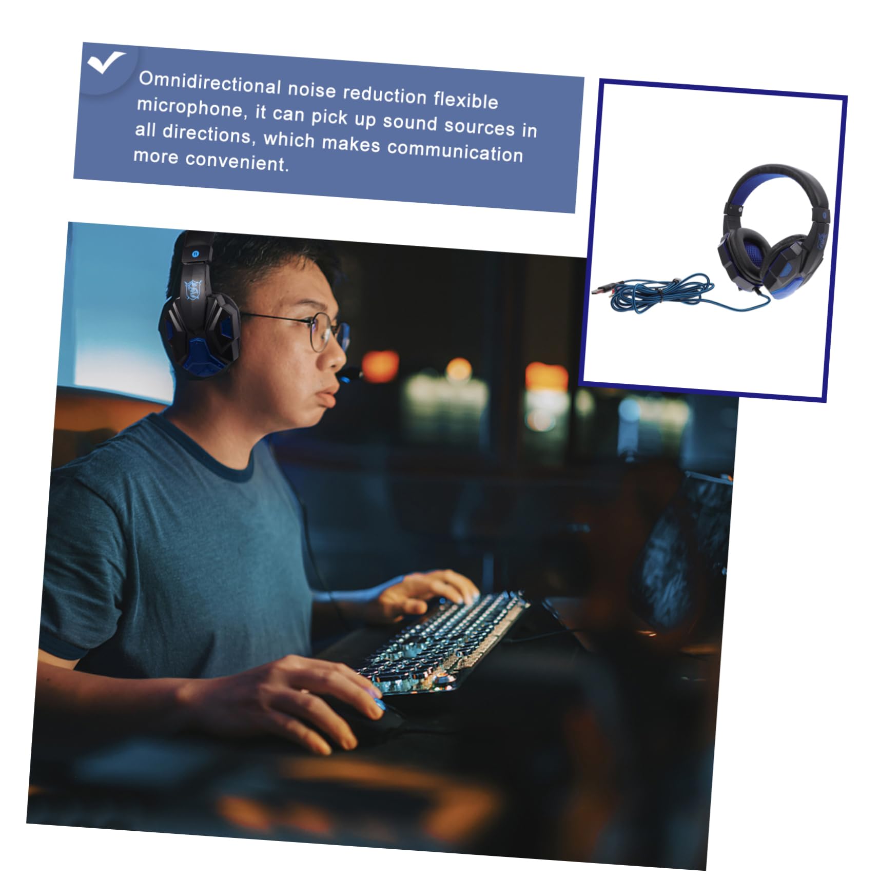 Homoyoyo Noise Cancelling Gaming Headset with Mic - Over Ear USB Wired Headphones with Volume Control, Soft Protein Earpads for PC/PS4/Xbox - Perfect for Esports, Streaming & Online Classes