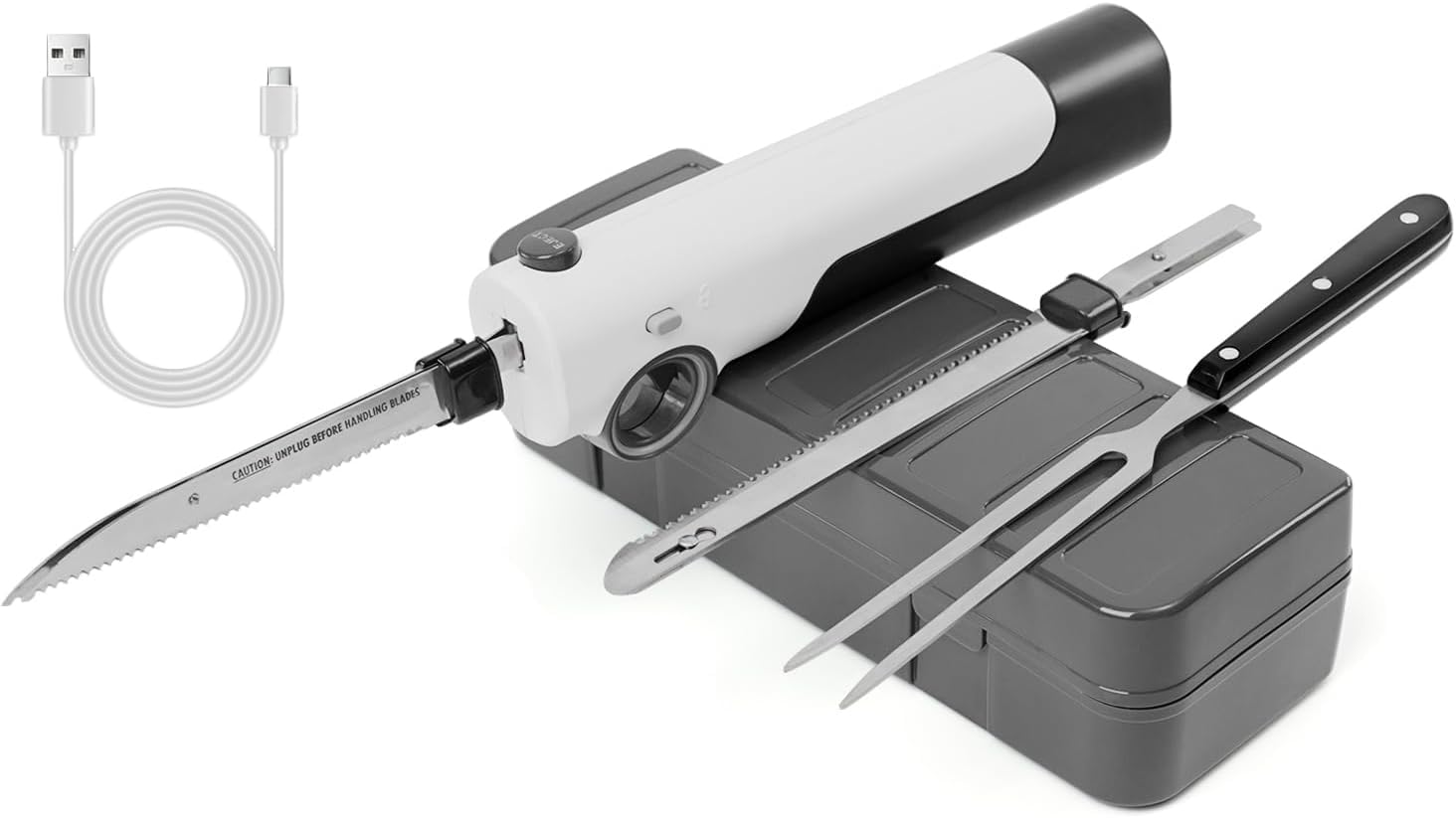 Rechargeable Cordless Electric Knife for Carving Meats, Poultry, Bread & Crafting Foam - Includes Serving Fork | Perfect for Thanksgiving Turkey, Holiday Roasts & DIY Projects
