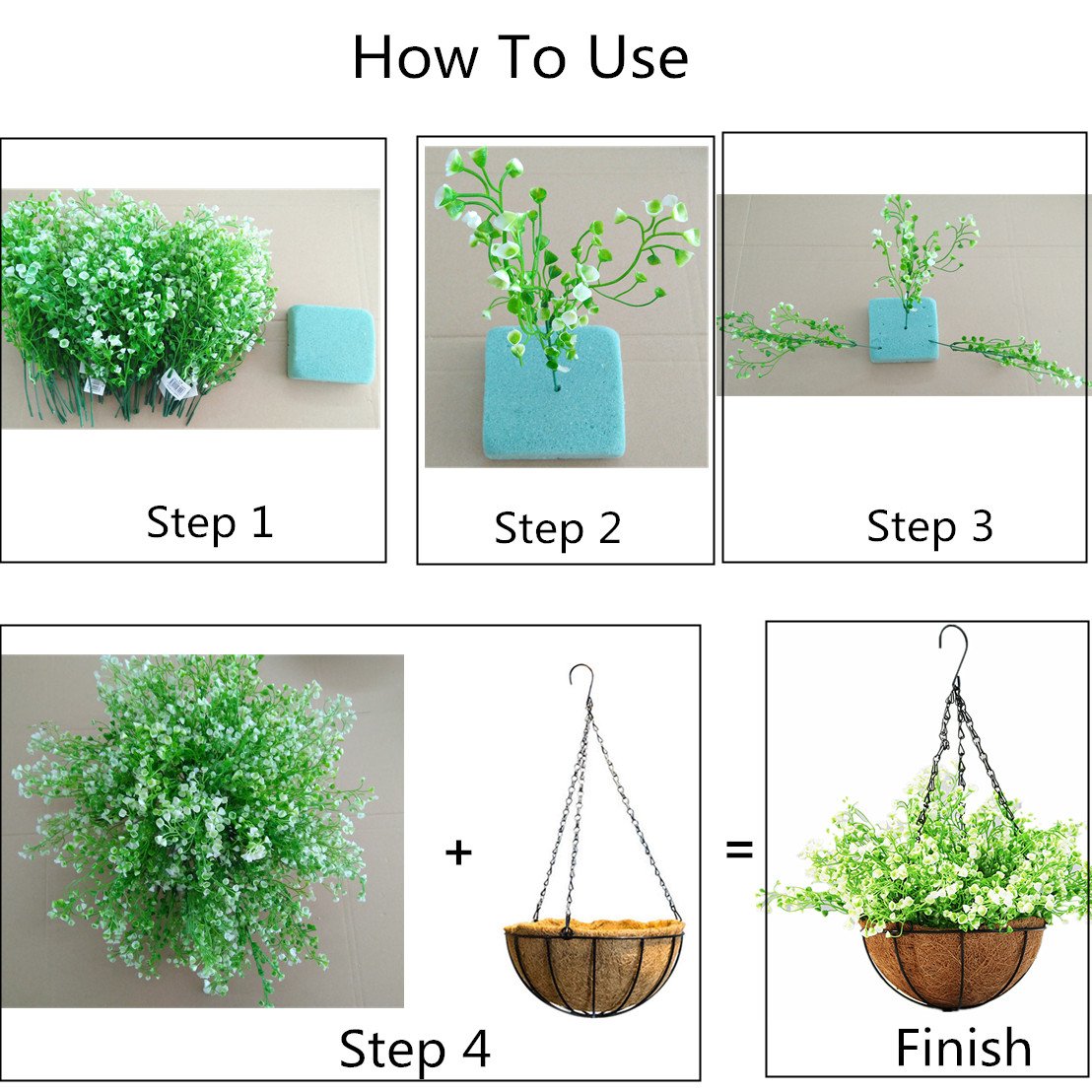 Premium Artificial Hanging Basket Plant - Large Green & White Fake Outdoor Hanging Plant for Patio, Balcony, and Garden Decor - Mynse Nice