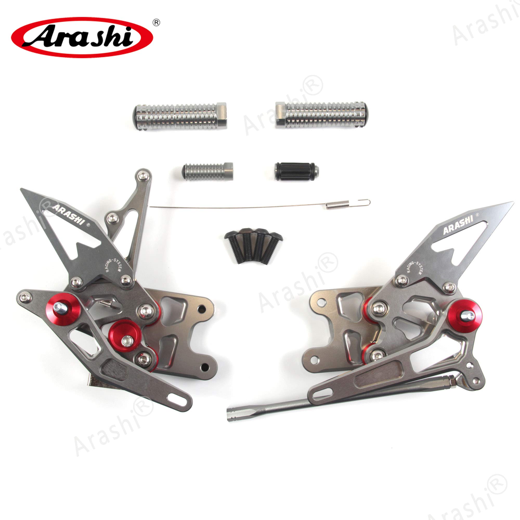 Arashi V2.0 Adjustable Rear Sets Foot Pegs for Suzuki GSXR 1000 2007-2008 | Motorcycle Racing Footrests | GSX-R1000 Accessories | Gray | Track & Street Performance Upgrade