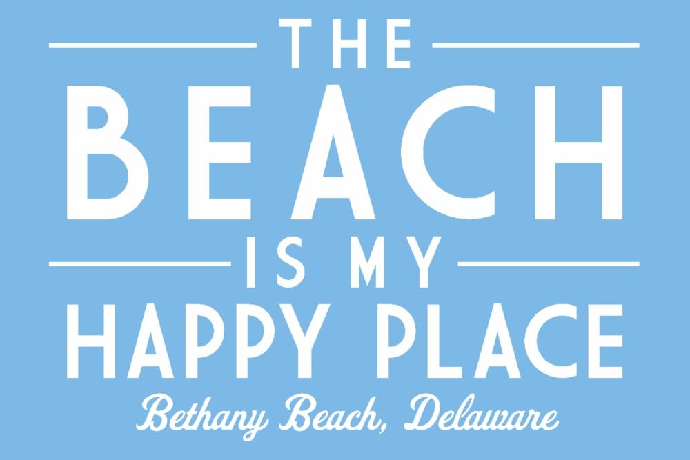 Lantern Press Bethany Beach Delaware Wall Art - 'The Beach Is My Happy Place' 24x36 Wrapped Canvas Print - Coastal Home Decor for Living Room, Bedroom & Office