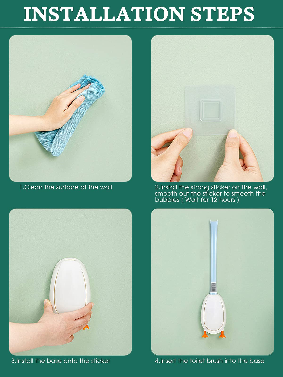 Duck Toilet Brush Set with Holder - No-Slip Long Handle for Bathroom Cleaning