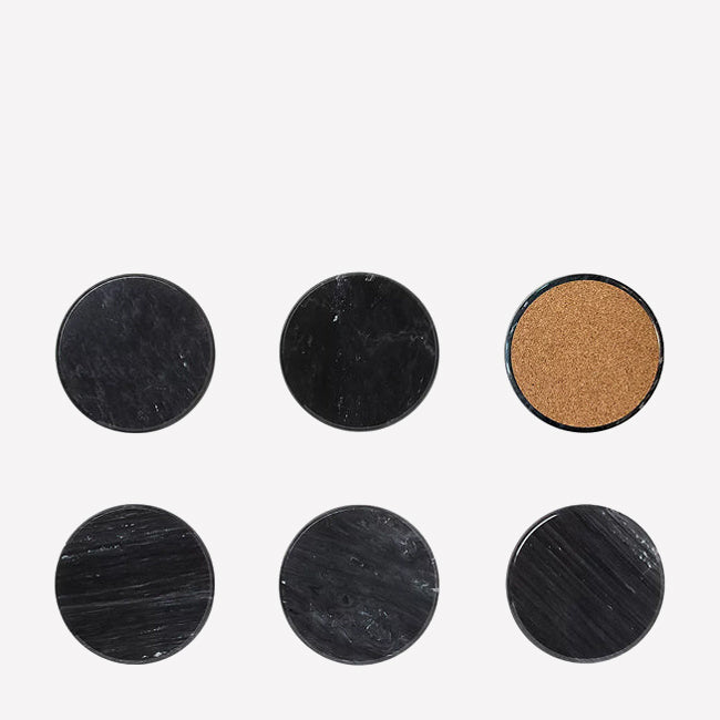 Fox Run Black Marble Coasters Set of 6 - Elegant Drink Coasters for Home Bar, Coffee Table, and Office Desk Protection