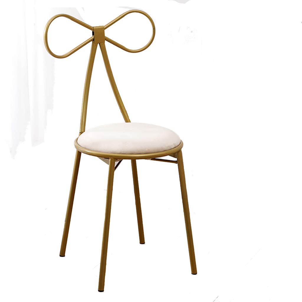 JHSLXD Gold Vanity Stool with Bow Tie Design - Elegant Metal Makeup Chair, Small Lounge Armchair for Bedroom, Reading Nook & Dining Room - White (Perfect for Girls' Room, Dressing Table & Home Decor)